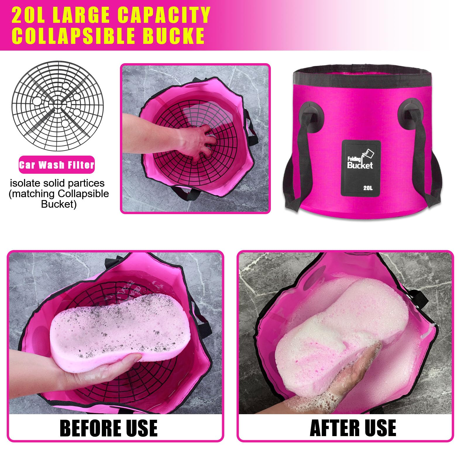 Juego de Brochas de Lavado de Coche con Mango Largo Rosa de 62 Pulgadas