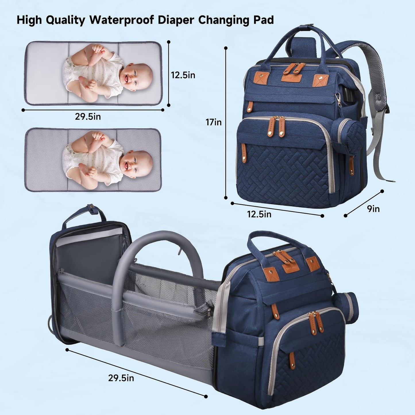AHNTTGS - Bolsa para pañales con cambiador, Azul, Grande