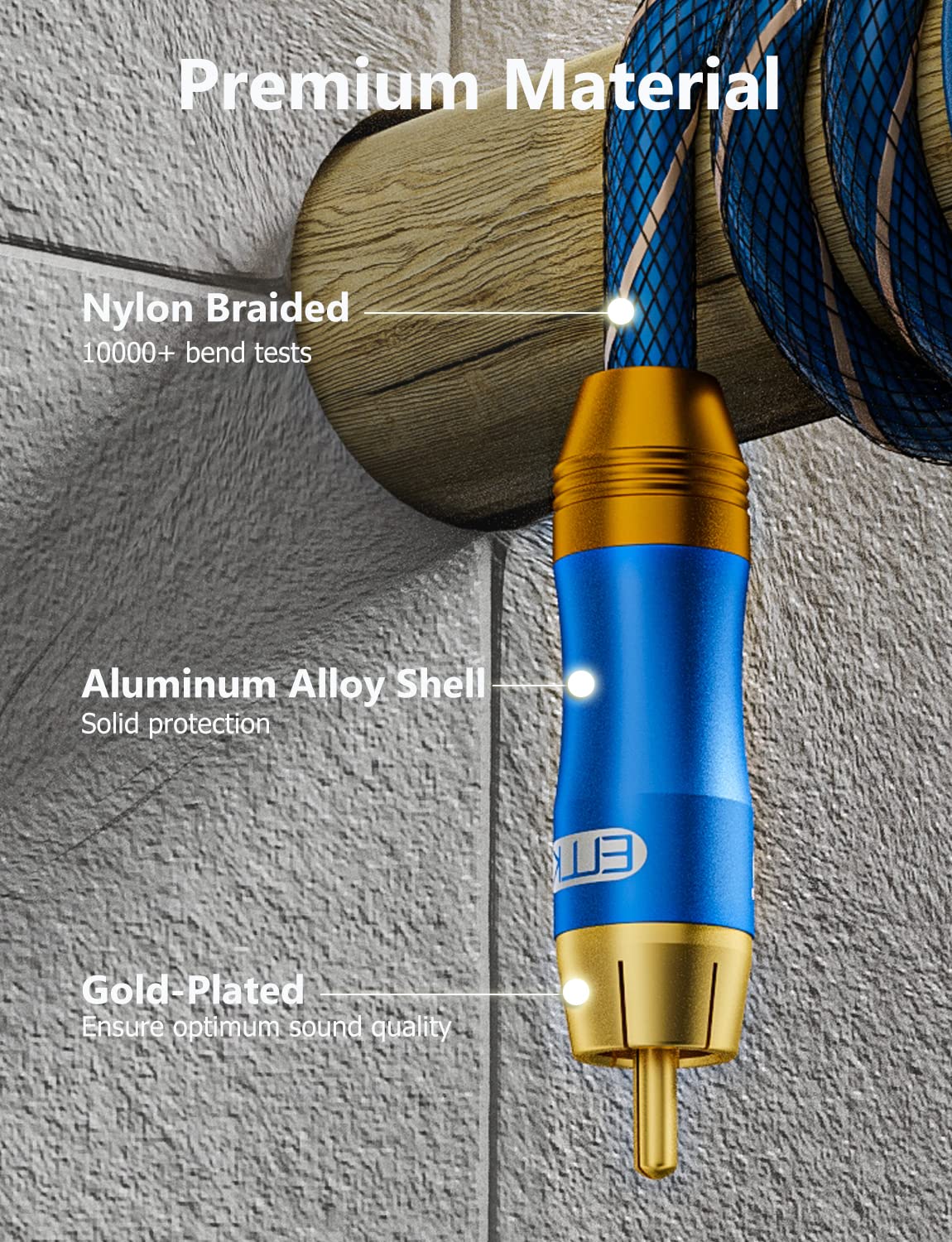 Subwoofer Cable,EMK Digital Coaxial Audio Cable [OD6.0Nylon Jacket] Premium S/PDIF RCA Male to RCA Male for Home Theater, HDTV, Subwoofer, Hi-Fi Systems - 3Feet/1Meters