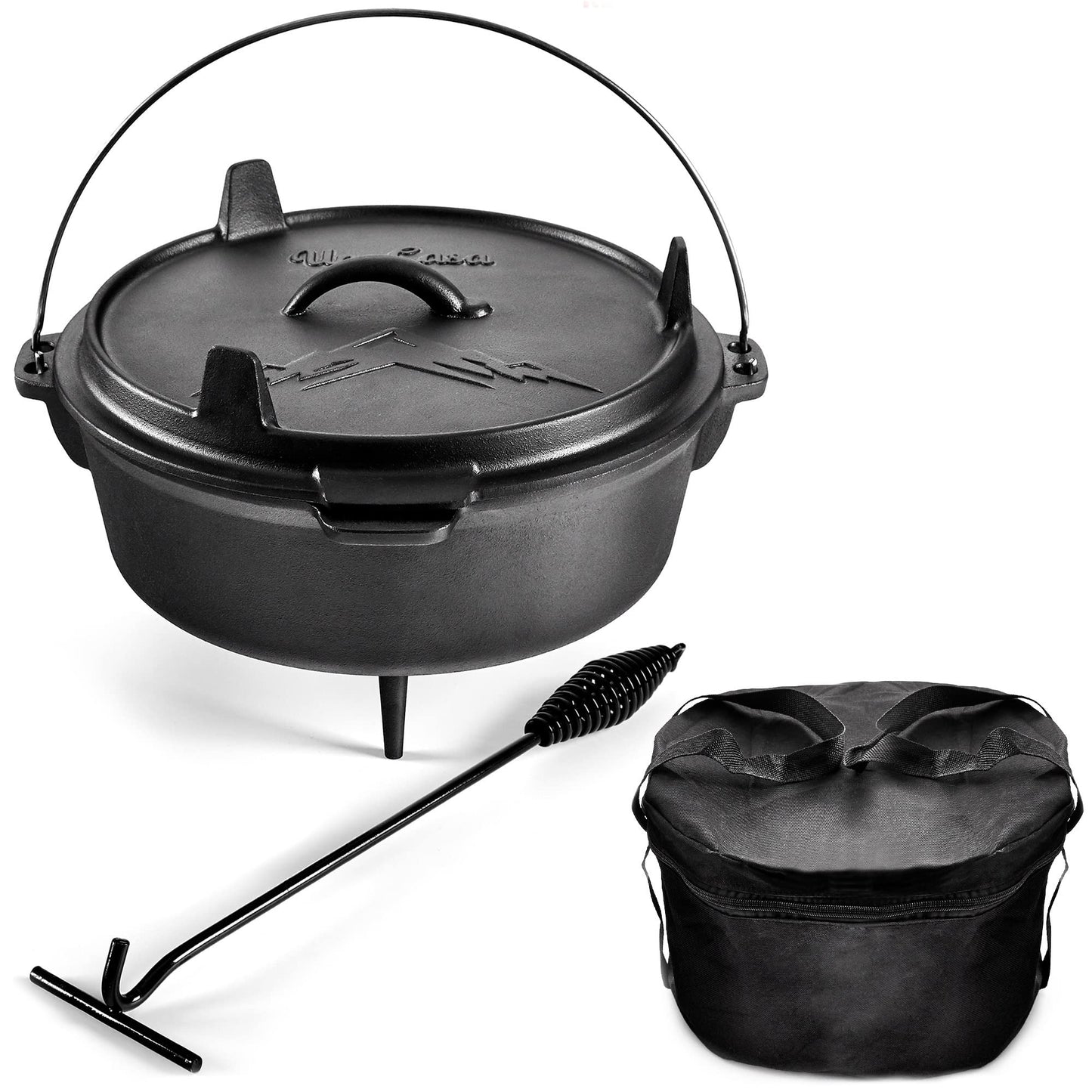 Uno Casa Olla holandesa de hierro fundido para camping - Olla con tapa presazonada de 5,6 litros ideal para ir de acampada