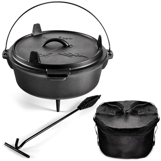 Uno Casa Olla holandesa de hierro fundido para camping - Olla con tapa presazonada de 5,6 litros ideal para ir de acampada