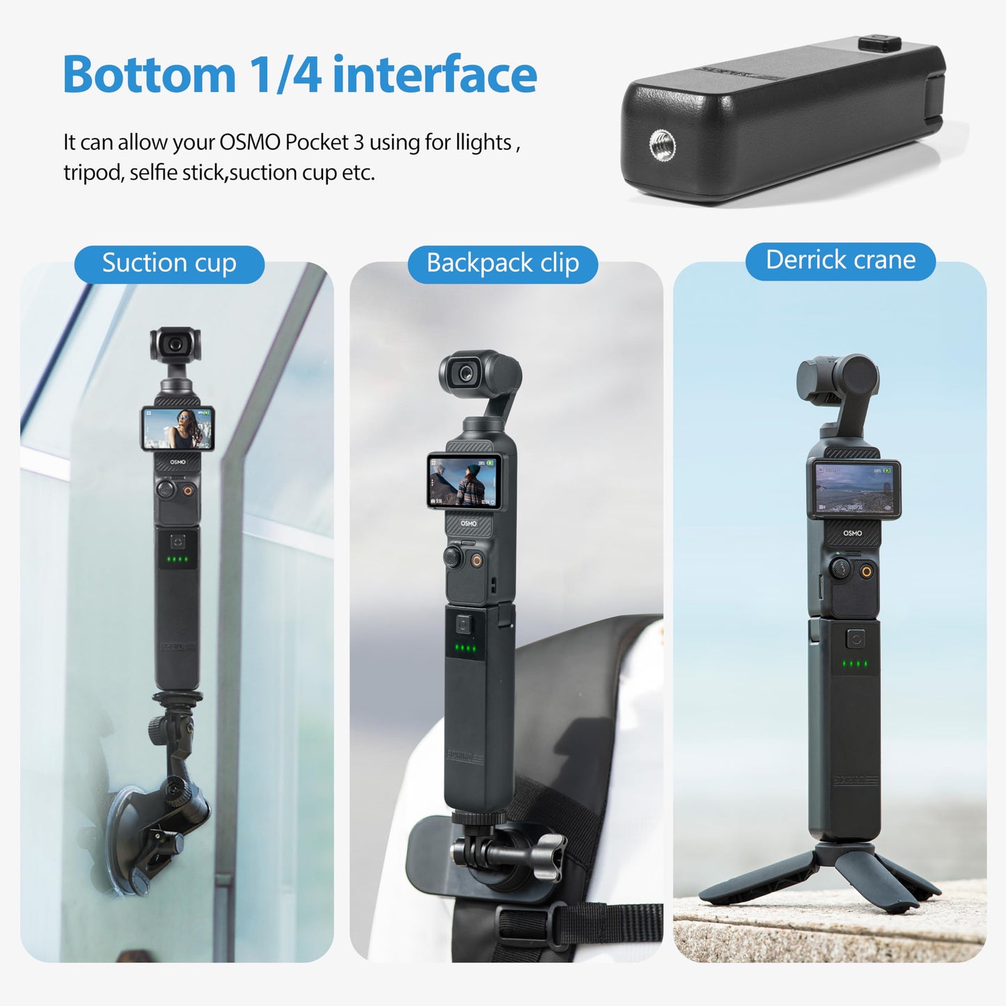 Mango de Batería Tomat Pocket 3 Mango de batería dji Osmo Pocket 3 Combo Creator batería Adicional Mango en Negro