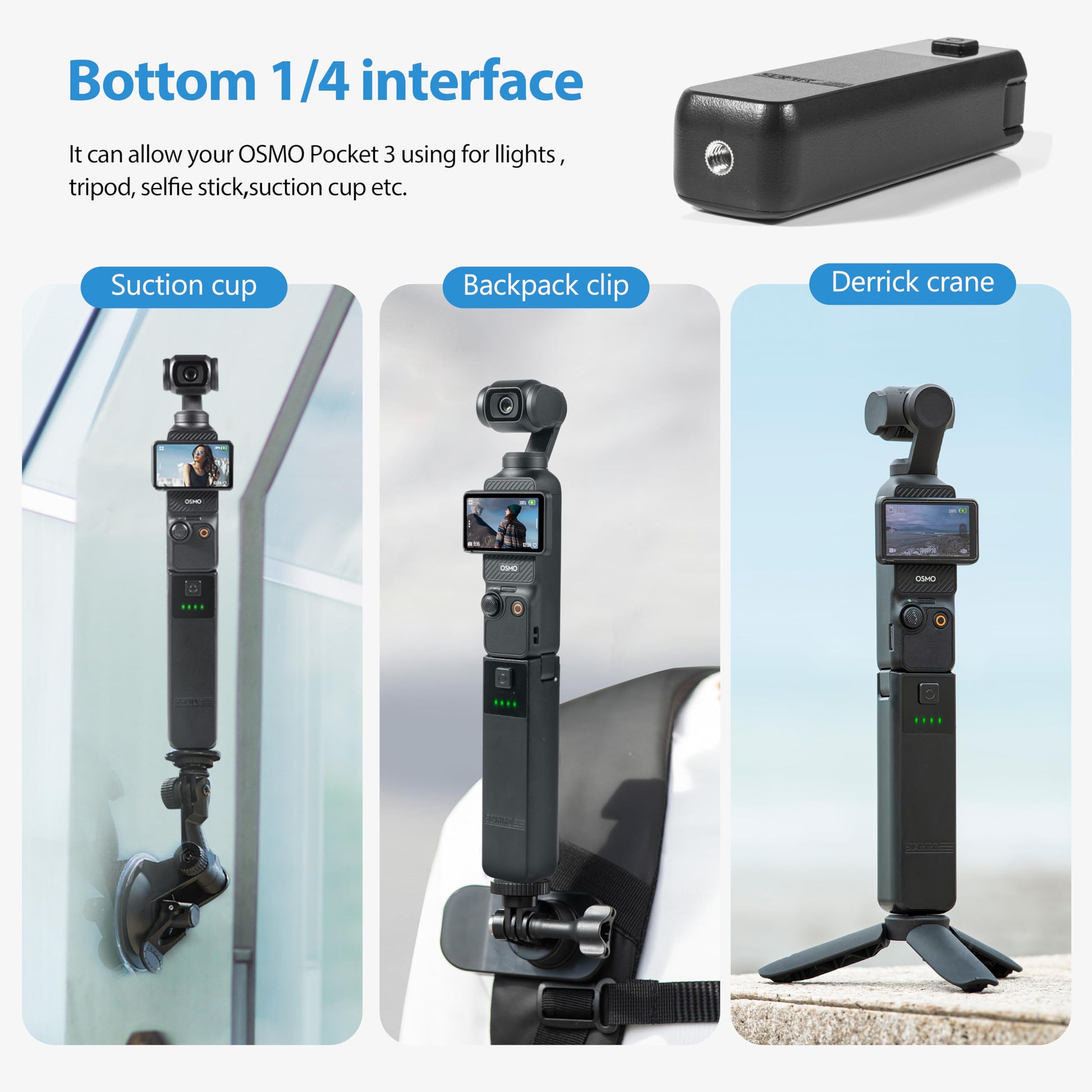 Mango de Batería Tomat Pocket 3 Mango de batería dji Osmo Pocket 3 Combo Creator batería Adicional Mango en Negro