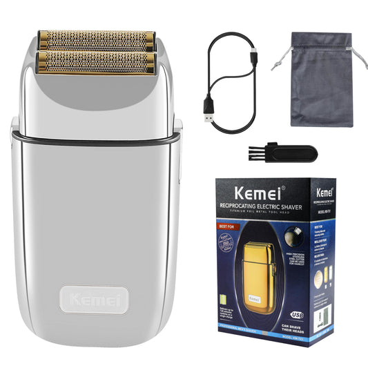 Maquinilla de Afeitar Eléctrica Kemei KM-TX1 Plateada Recargable sin Cable para Afeitado en Seco y Húmedo