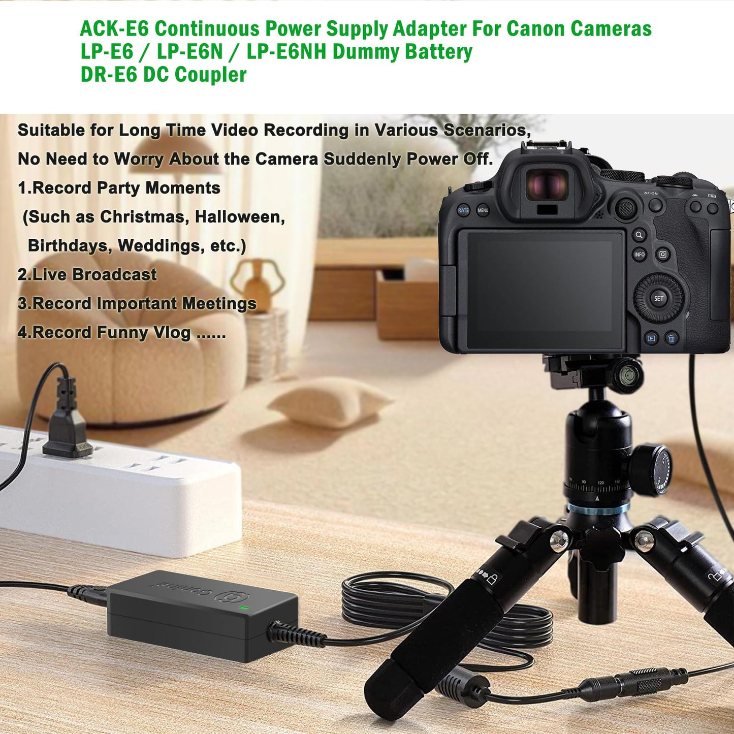Gonine Decode AC Power Adapter Kit ACK-E6 for Canon EOS 70D/7D EOS 60D/6D EOS 5D Mark II III EOS 5DS EOS 5DS-R EOS 5D Cameras