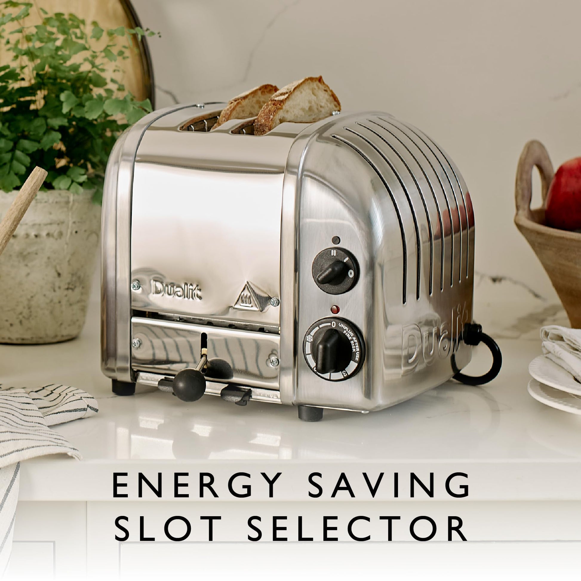 Dualit Classic - tostador NewGen de 2 rebanadas - Acero inoxidable - Construido a mano en el Reino Unido - Elementos ProHeat reemplazables - Descongelar pan - Temporizador mecánico - tostador clásica