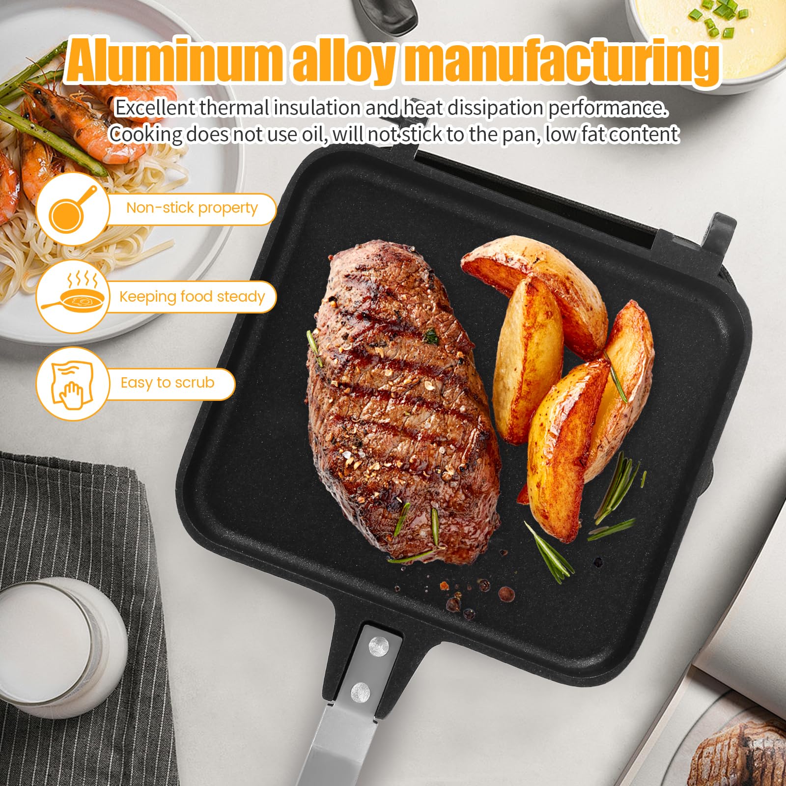 Bigjvbfv - Sartén de doble cara, sándwichera, de aleación de aluminio, sartén antiadherente, para sándwiches desmontable, para sándwiches, con mango antiincrustante, para hacer sándwiches