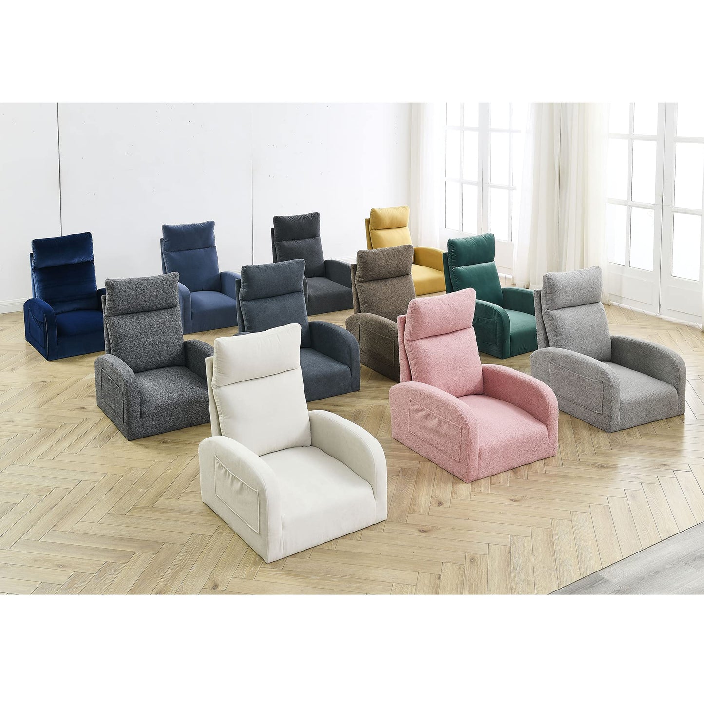 Krinana - Mecedora de guardería con patas de madera maciza, silla planeadora para guardería con dos bolsillos laterales, sillón basculante para sala de estar, recámara (gris, tela de peluche)