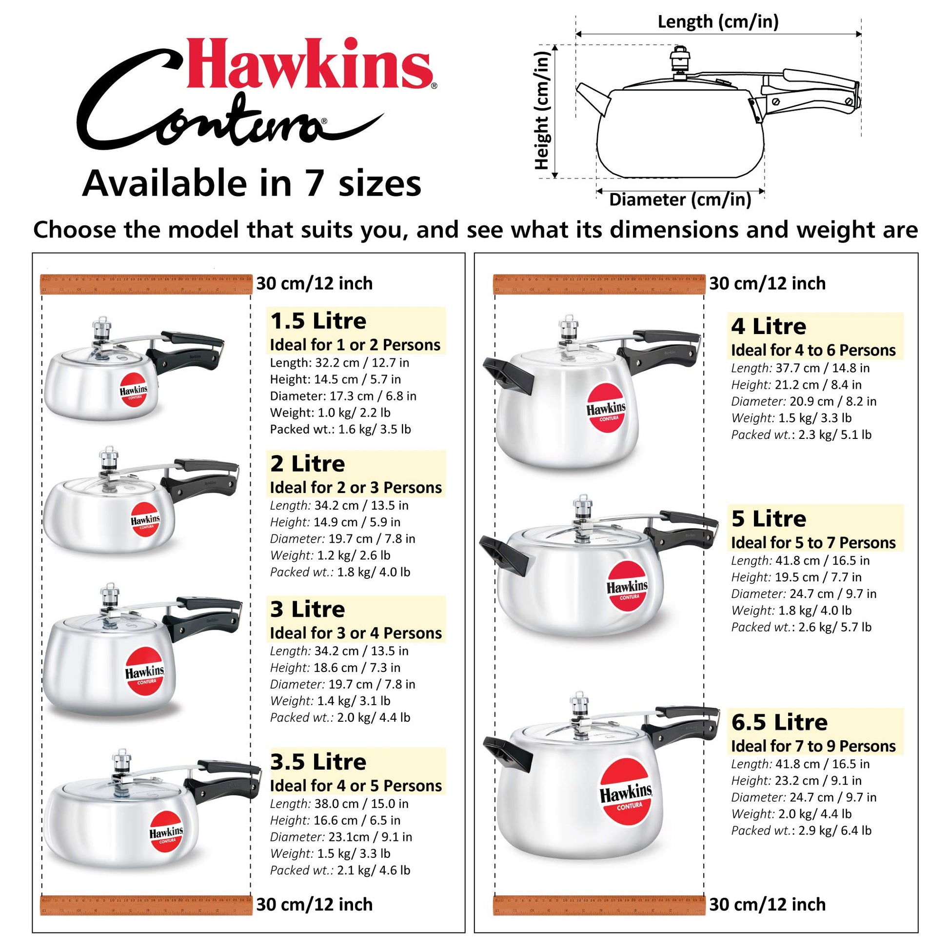 Hawkins HC30 Contura 3-Liter Pressure Cooker, Small, Silver