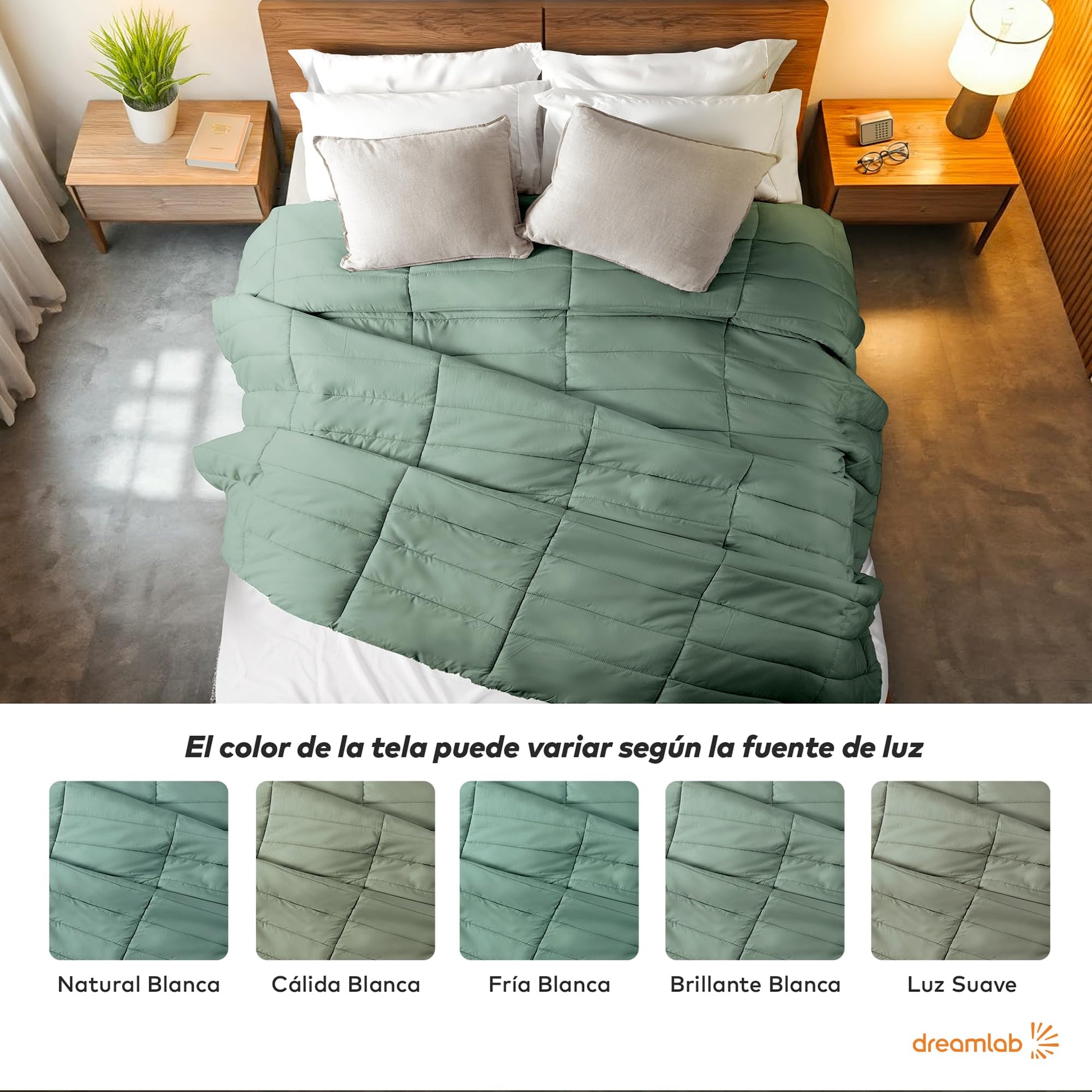 Edredón Acolchado Dreamlab Verde Seco Hipoalergénico para Toda Estación Queen