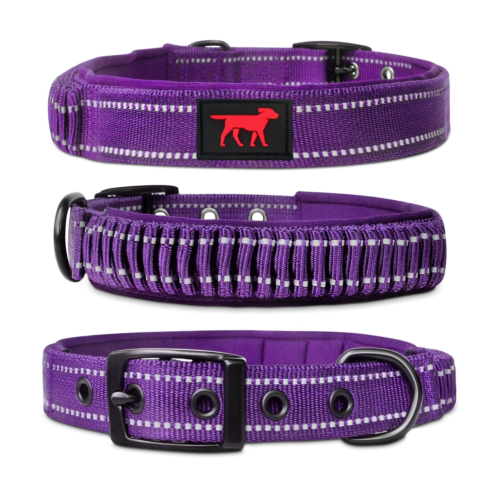 Tuff Pupper Collar de perro resistente con asa | Collar de nailon balístico resistente | Collar reflectante acolchado con herrajes de acero inoxidable ajustables | Tamaño conveniente para todas las razas
