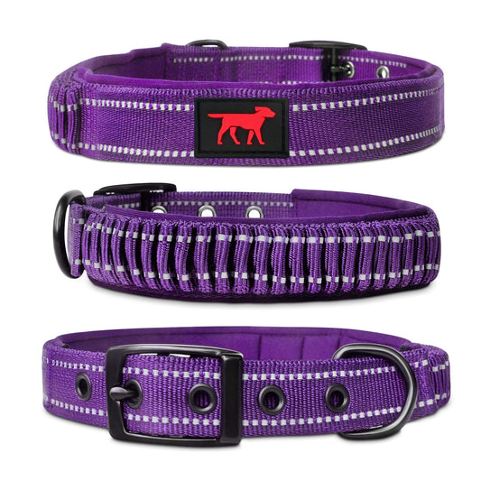 Tuff Pupper Collar de perro resistente con asa | Collar de nailon balístico resistente | Collar reflectante acolchado con herrajes de acero inoxidable ajustables | Tamaño conveniente para todas las razas