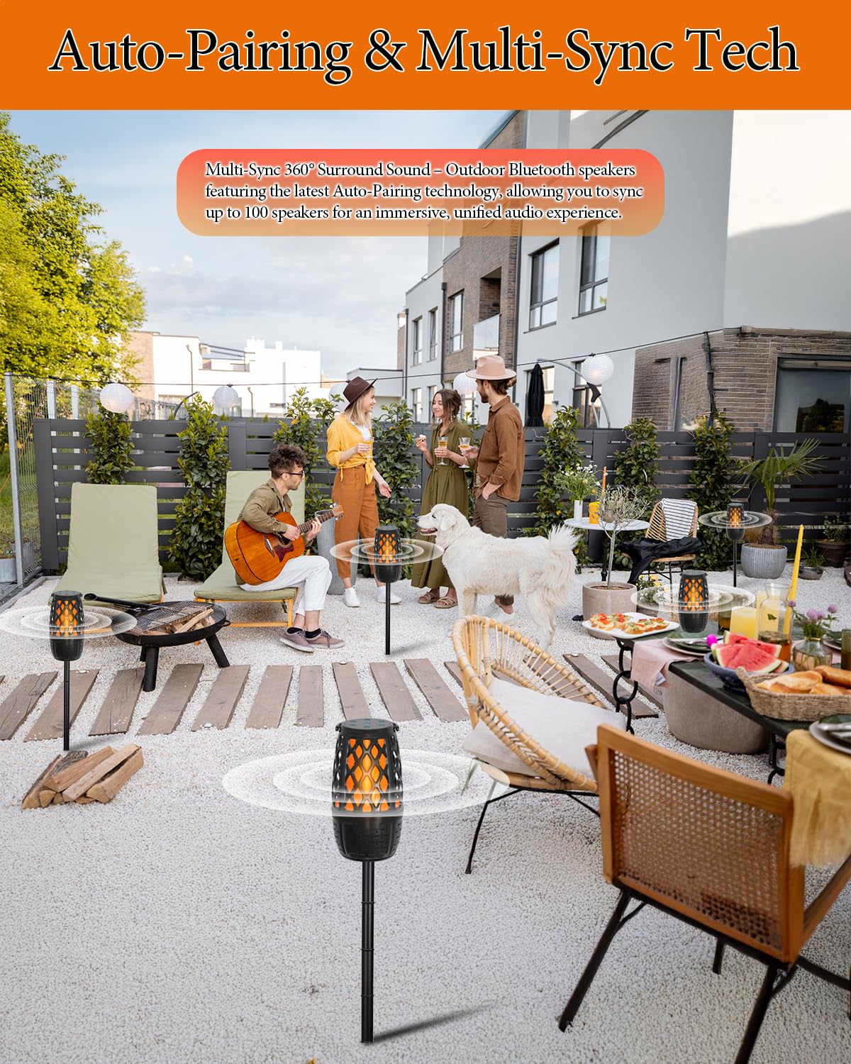 Paquete de 2 altavoces Bluetooth LED con llama para exteriores, regalos únicos para hombres, IPX6 impermeable Tiki antorcha atmósfera altavoz para fiesta, patio, jardín, altavoces al aire última
