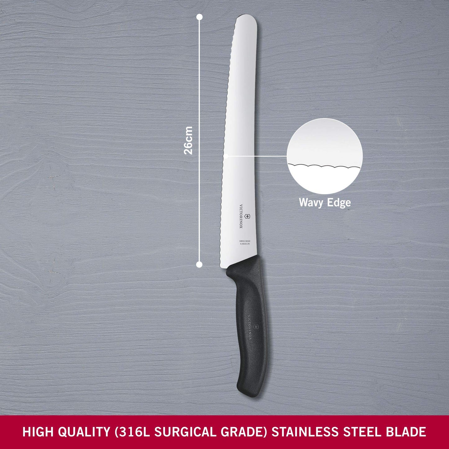 Cuchillo Pastelero Victorinox Negro 26 Centímetros