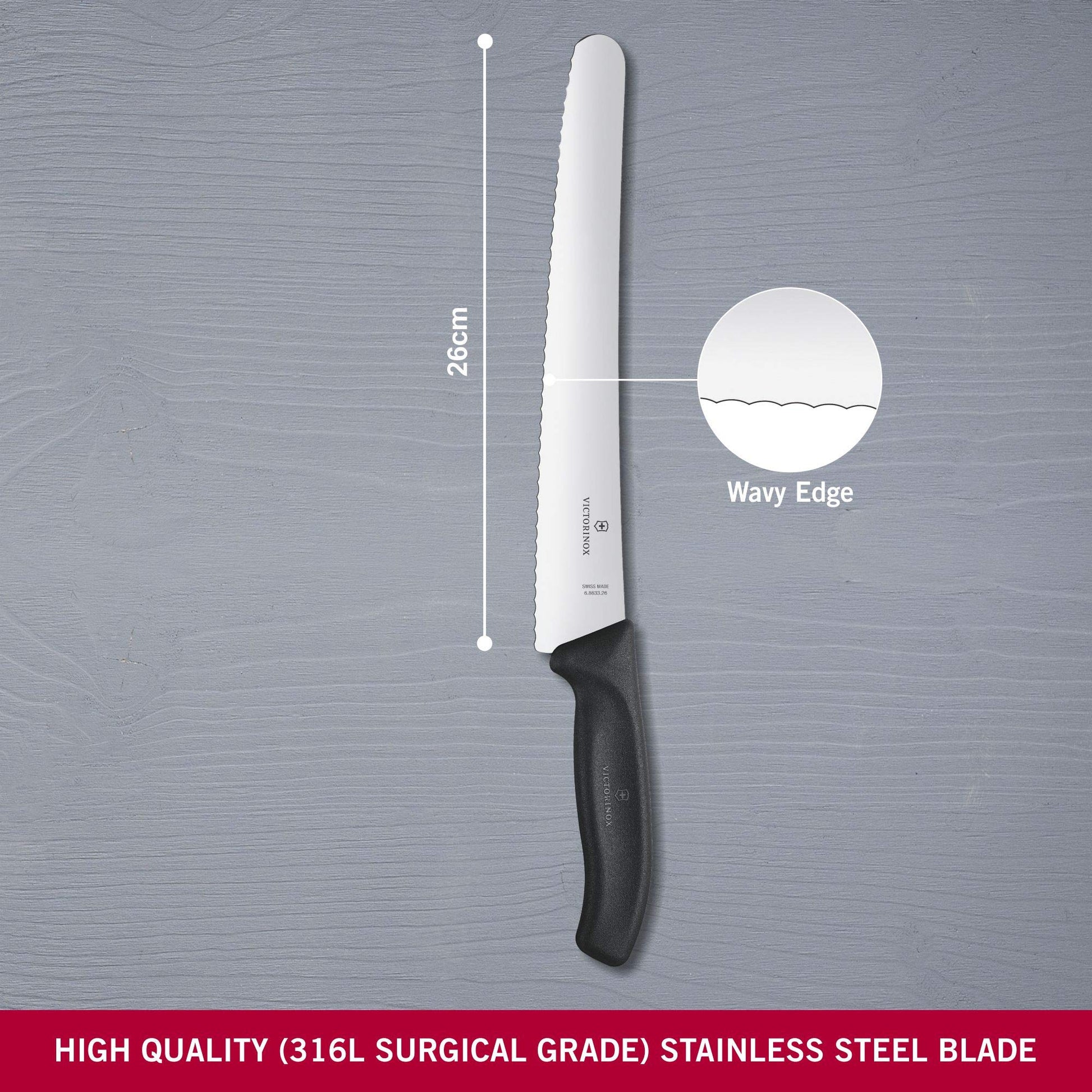 Cuchillo Pastelero Victorinox Negro 26 Centímetros