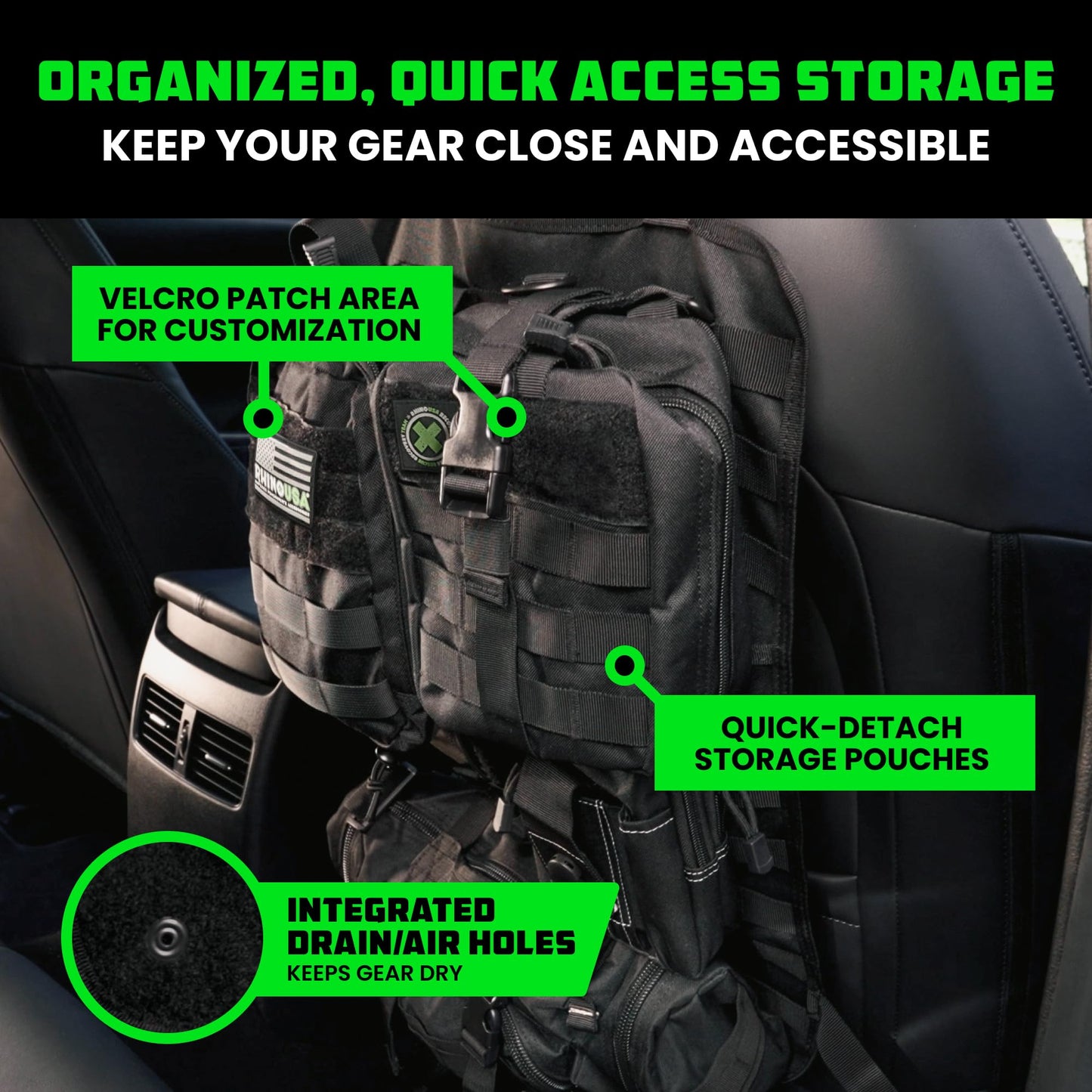 Rhino USA Organizador Táctico para Asiento - Almacenaje Molle Militar