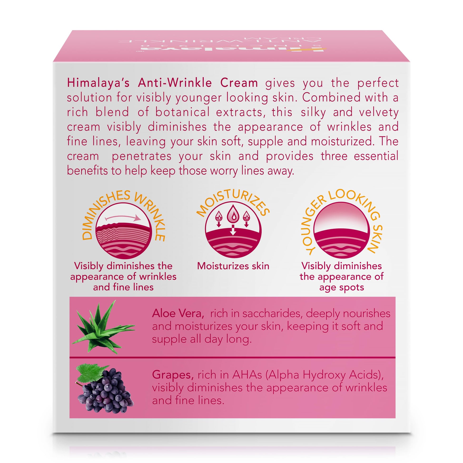 Crema anti-arrugas con Aloe vera y extracto de Uva, 1.69Oz/50ml
