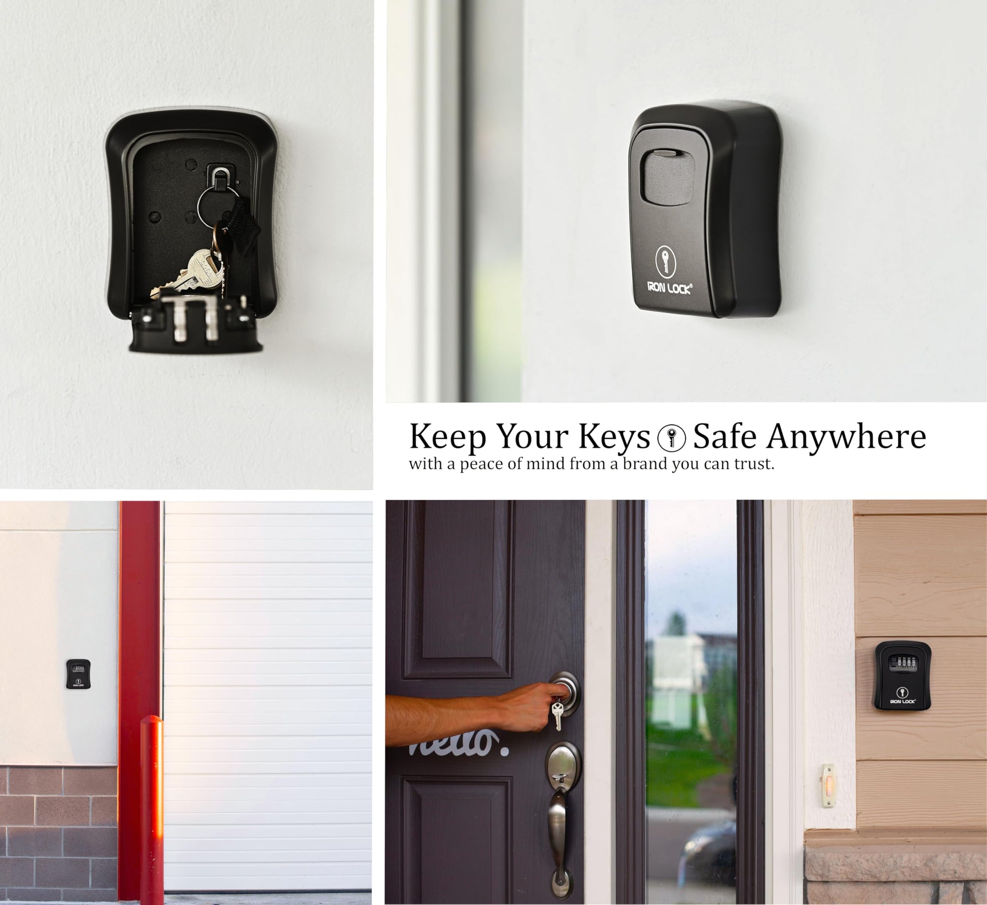 Iron Lock® - Caja de bloqueo de llaves para llaves de 4 dígitos combinación con código reajustable con interruptor A B para interiores y exteriores, impermeable, para llaves de casa de repuesto, 5