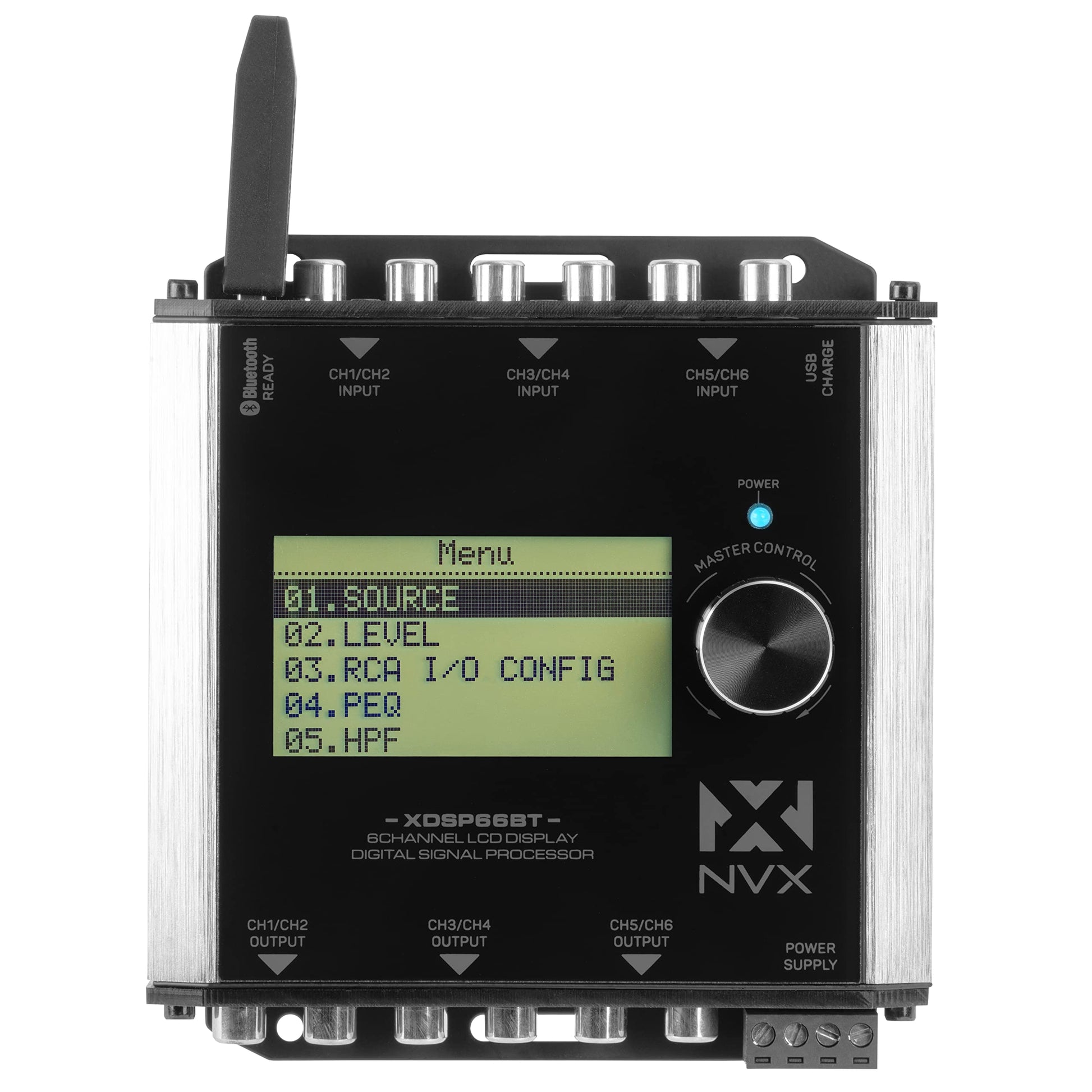 Procesador de Señal Digital NVX X-Series 6 Canales con Ecualizador Paramétrico de 15 Bandas y Pantalla LCD 2.7 Pulgadas con Bluetooth USB