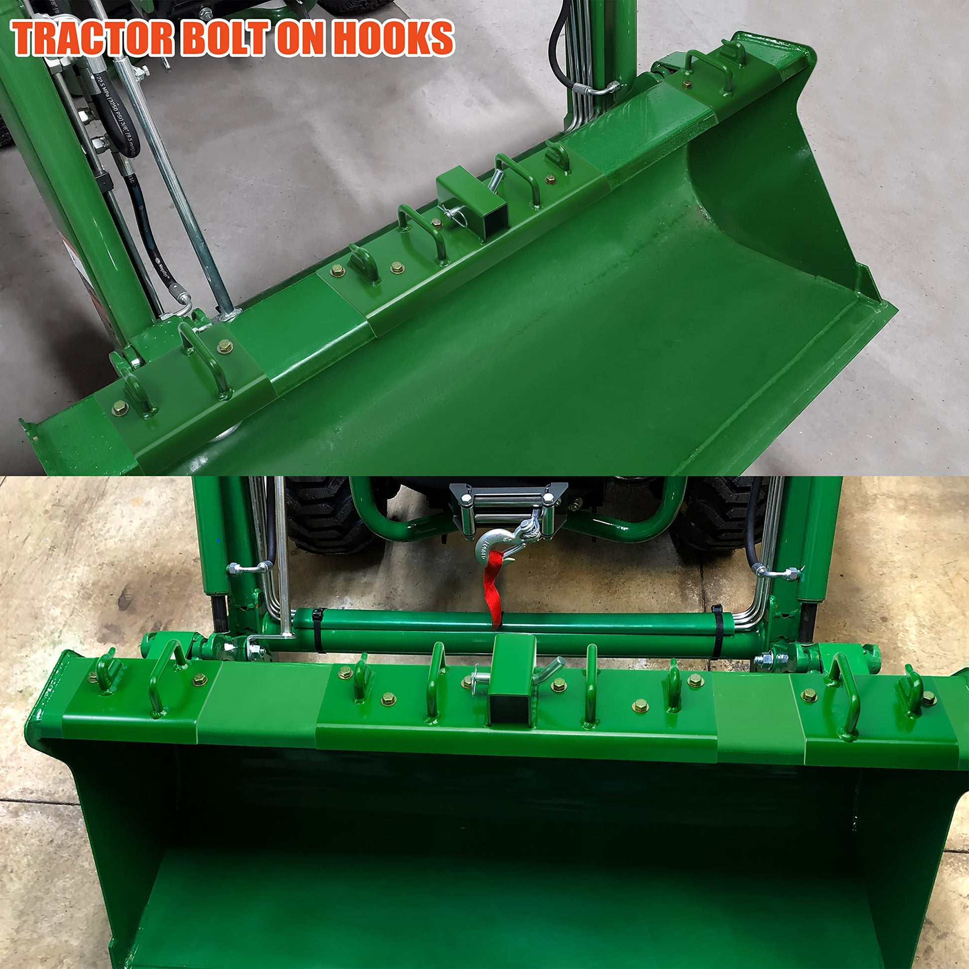 ONECHOI - Ganchos para cubeta de tractor, ganchos de tornillo de 2 pulgadas, ganchos de agarre de acero forjado G70, asas de remolque y agarre, pernos de gancho de remolque con borde curvado de 60° para cubeta John Deere (cubeta de servicio estándar de 1.