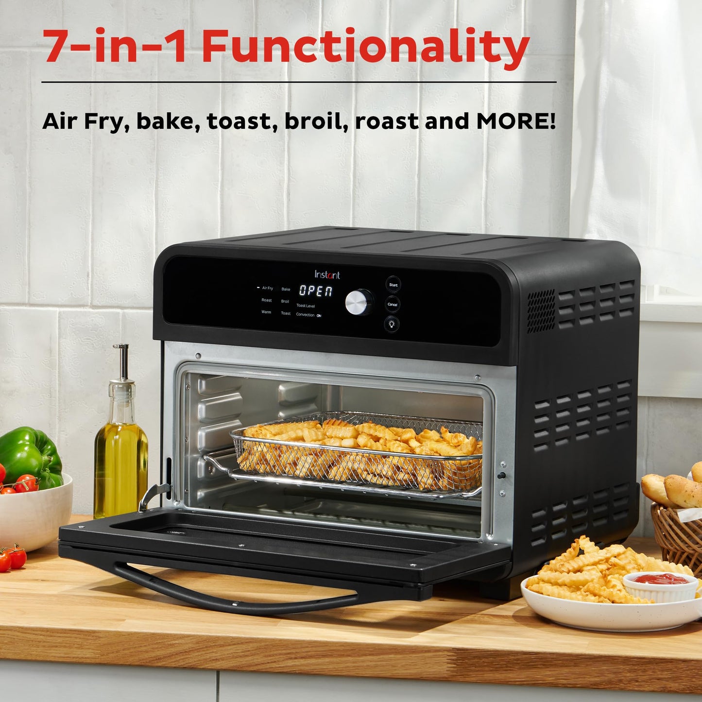 Instant Omni 19QT/18L - Freidora de aire para horno tostador, funciones 7 en 1, se adapta a pizza de 12 pulgadas, patatas fritas, broils, hornear, asados, tostadas, calienta, convección, más de 100
