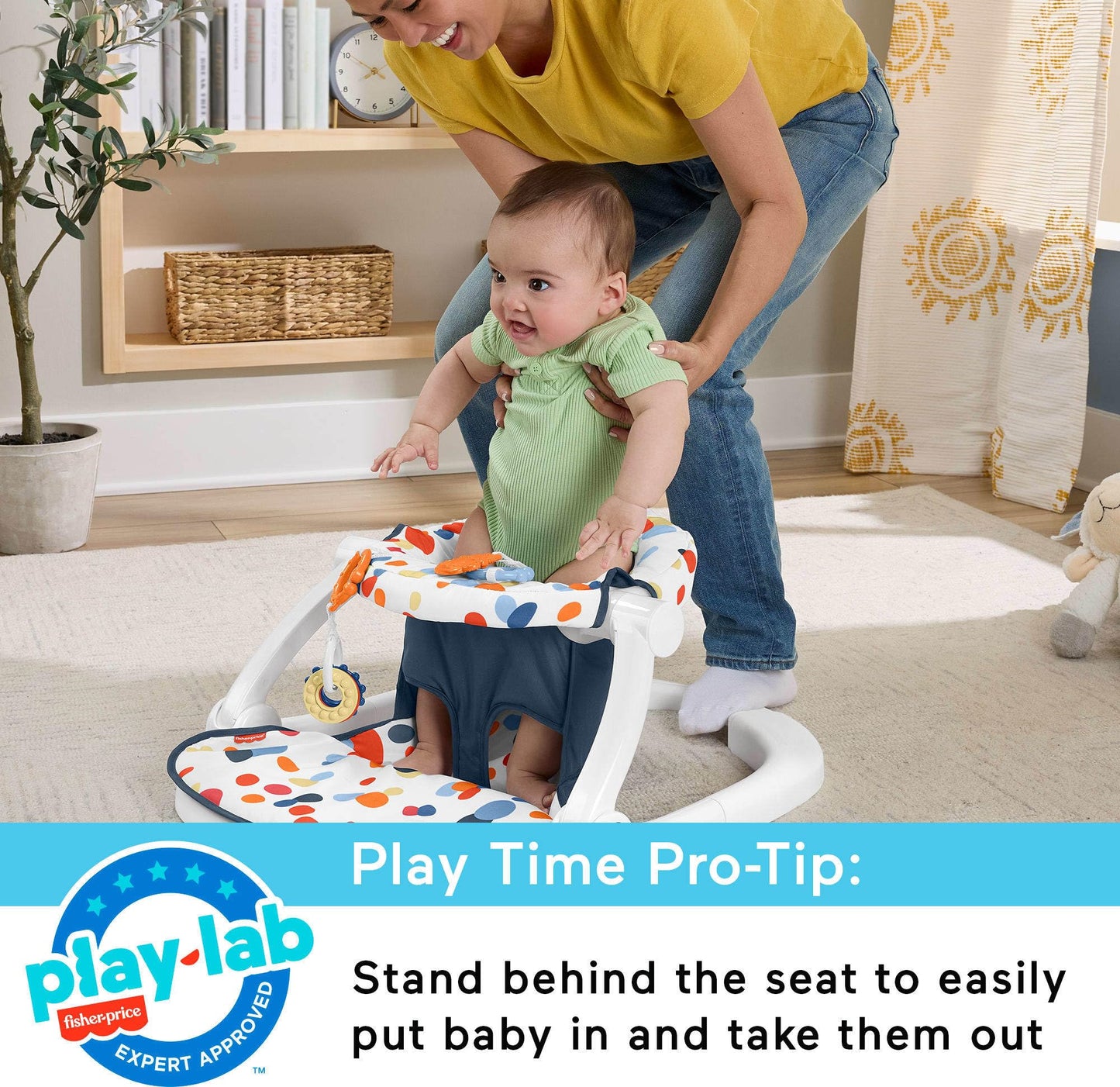 Fisher-Price Silla portátil para bebé, Asiento de Suelo Darling Dots Sit-Me-Up con mordedor y sonajero sin BPA. Juguetes de Desarrollo para recién Nacidos.