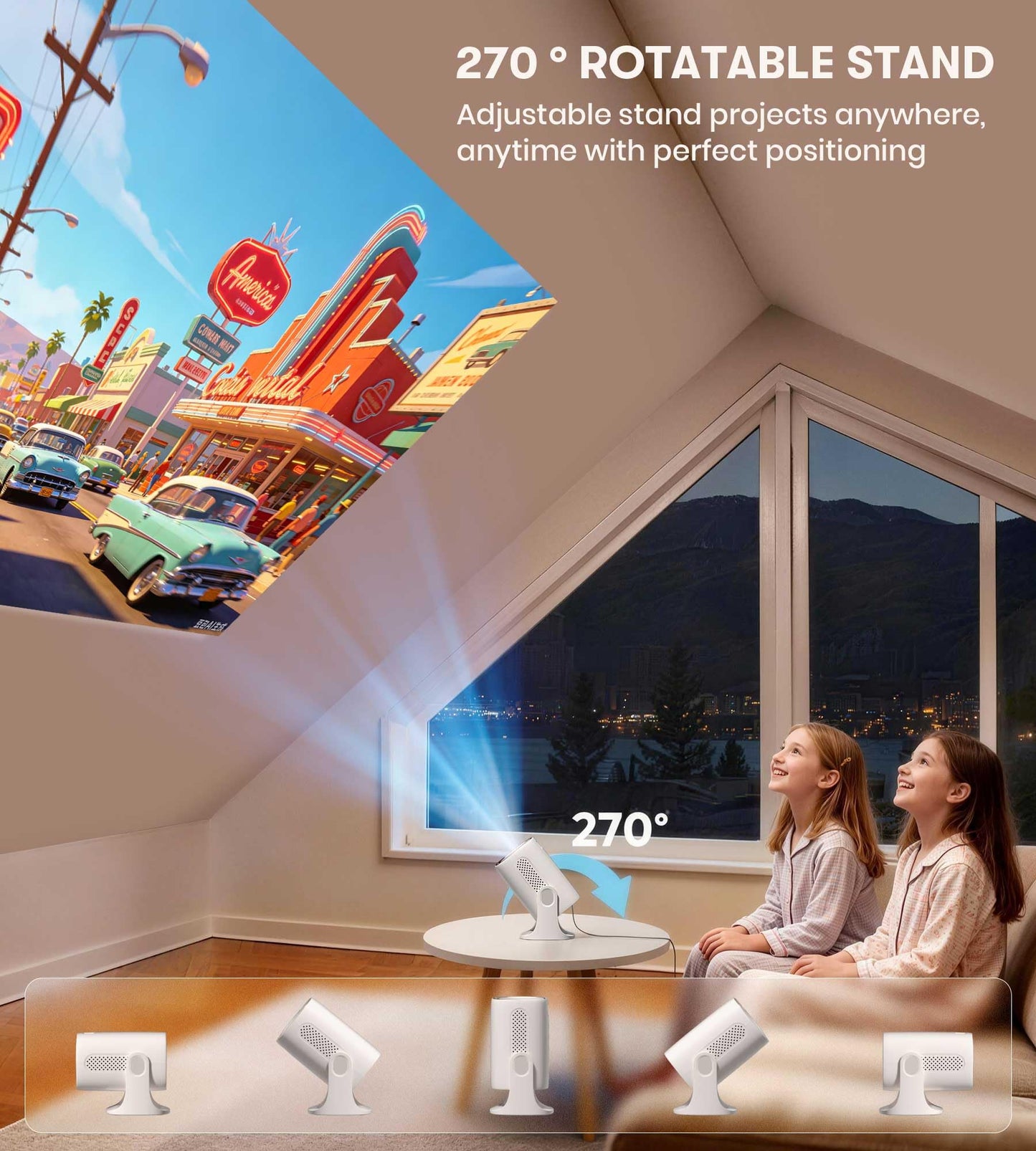 Miroir Mini proyector, proyector HD para el hogar con altavoz incorporado, enfoque automático, corrección Keystone, portátil para películas al aire última intervensión, compatible con smartphone, TV