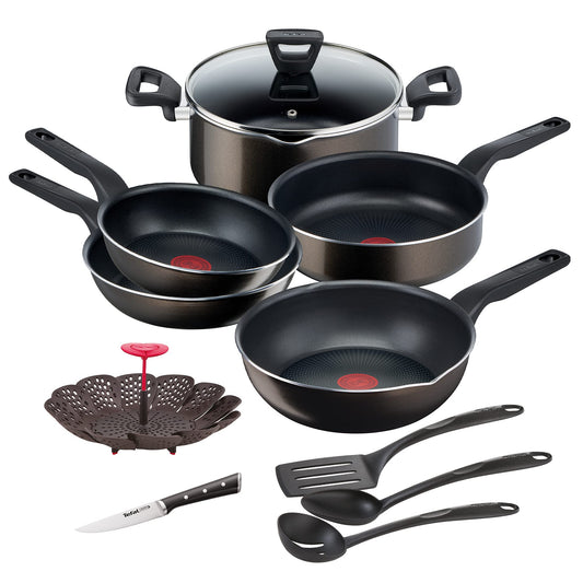 Batería de Cocina T-fal XL Force Negro con Antiadhesivo Titanium 2X y Tecnología Thermo-Señal