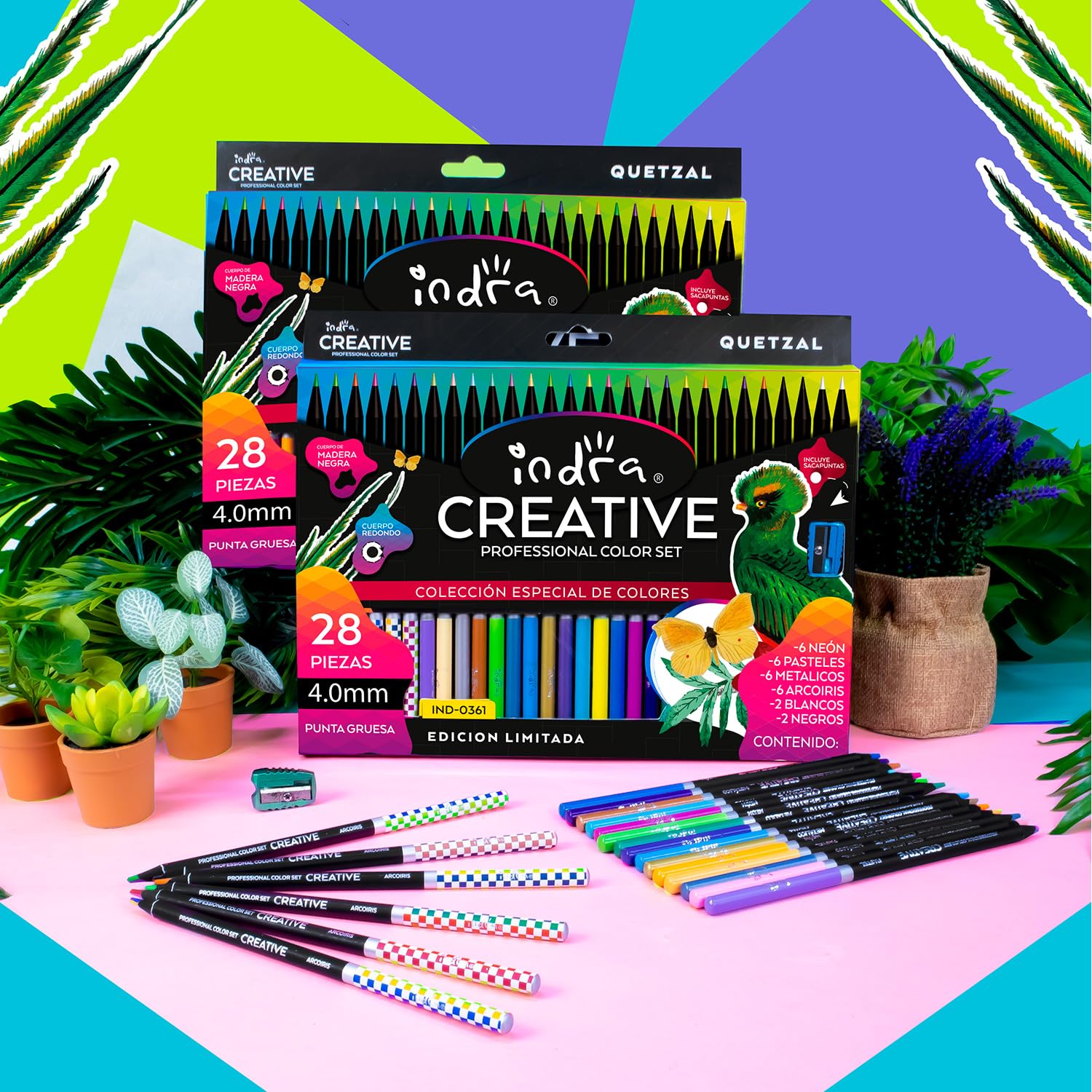 IND-0361 Set 28 Lápices de Colores Profesionales Indra Creative Edición Especial Quetzal