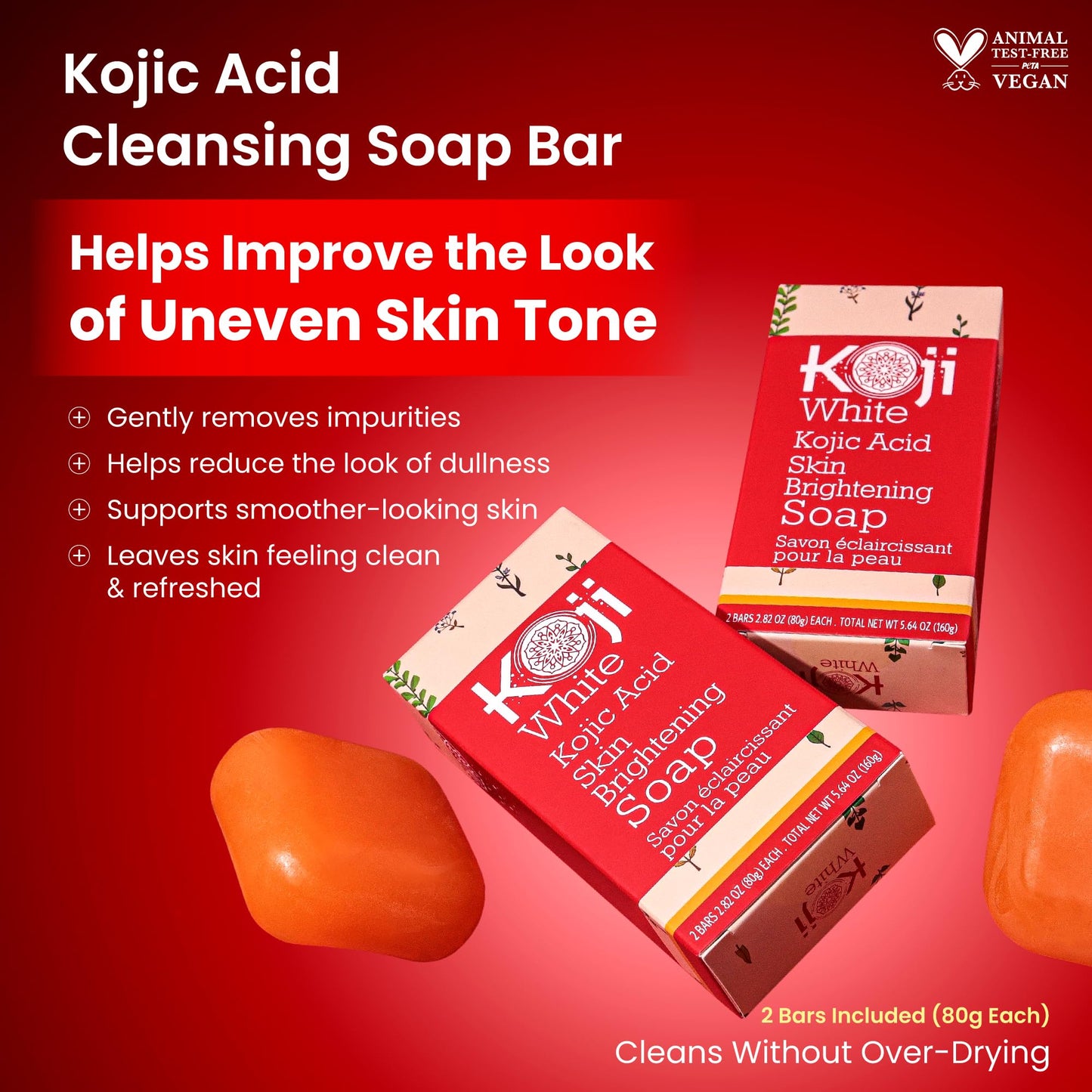 Pure Kojic Acid Skin Lightening Soap ( 2.82 oz / 2 Bars ) - Naturally Whitening for Tone Adjustment & Bleaching Skin - Remove Freckles, Fade Age Spots, Anti-aging, Acne Scars, Sun Spots Damage