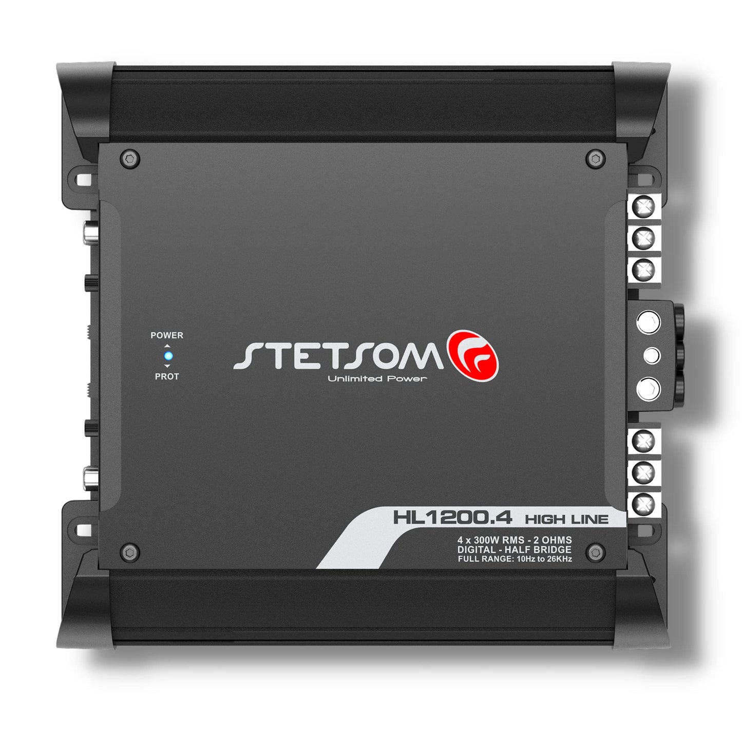 Amplificador de Audio Multicanal Stetsom HL 1200.4 Estéreo para Coche en Negro con Crossover y Bass Boost