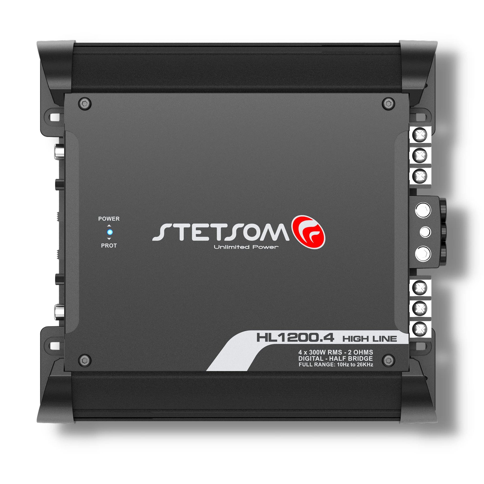 Amplificador de Audio Multicanal Stetsom HL 1200.4 Estéreo para Coche en Negro con Crossover y Bass Boost