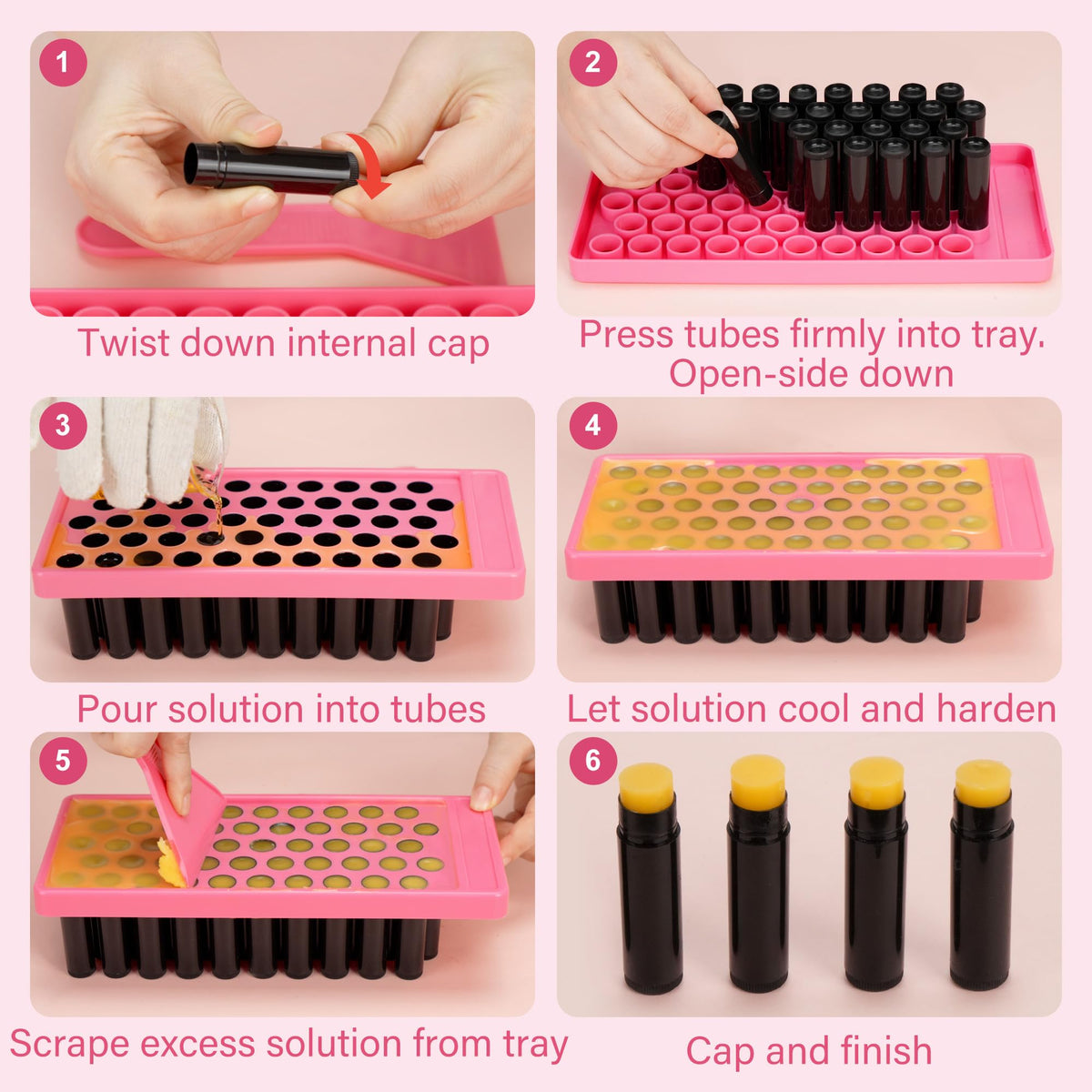 LotFancy Tubos De Bálsamo Labial Con Bandeja De Llenado Y Espátula 50 Unidades De 45 Ml Sin Bpa Ni Fugas Juego Hecho A Mano Negro