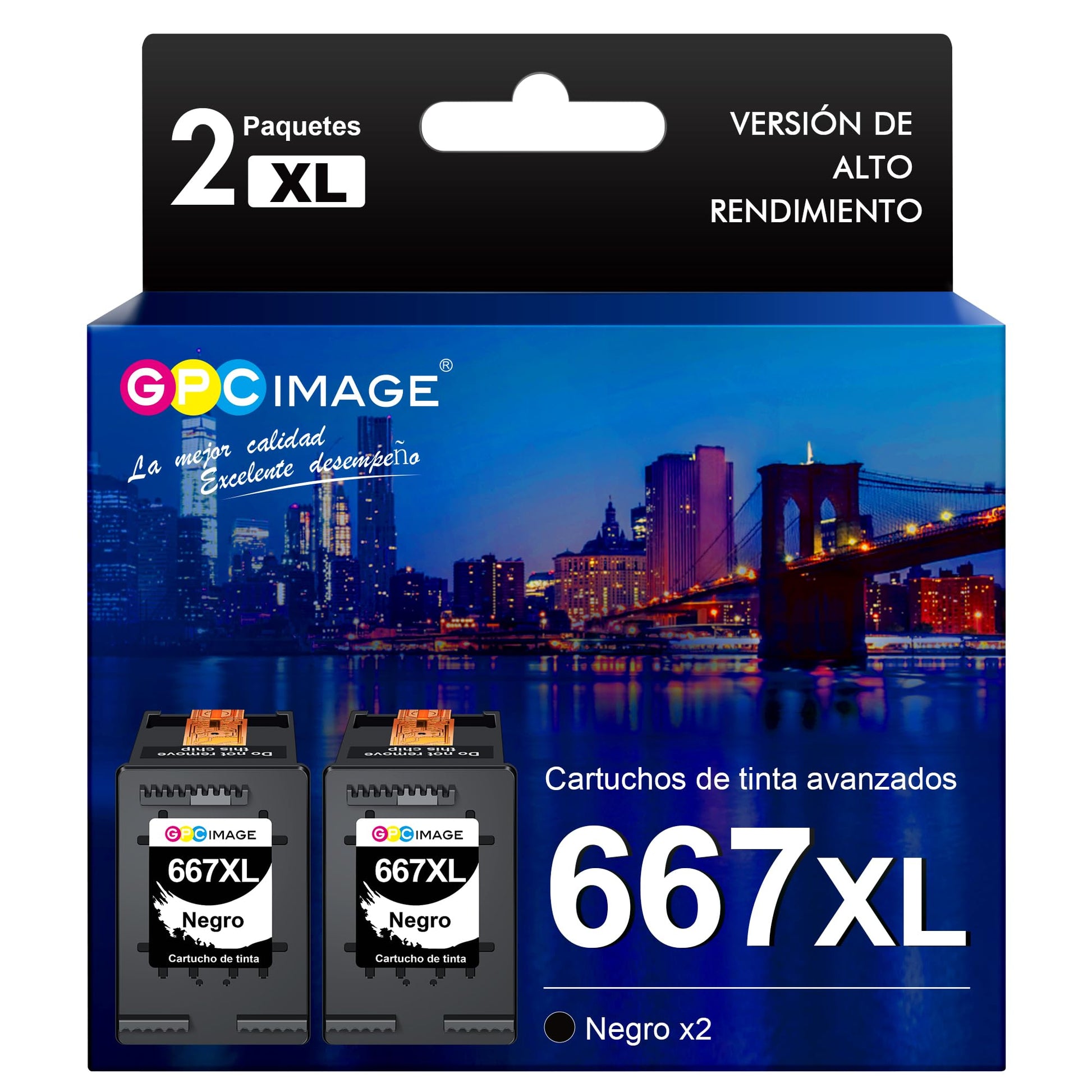 GPC Image Cartucho de Tinta Compatible para HP 667 667XL Compatibles con HP DeskJet Plus 6075 6475 6476 DeskJet Ink Advantage 1275 2335 2336 2375 2376 2775 2776 (2 Negro)