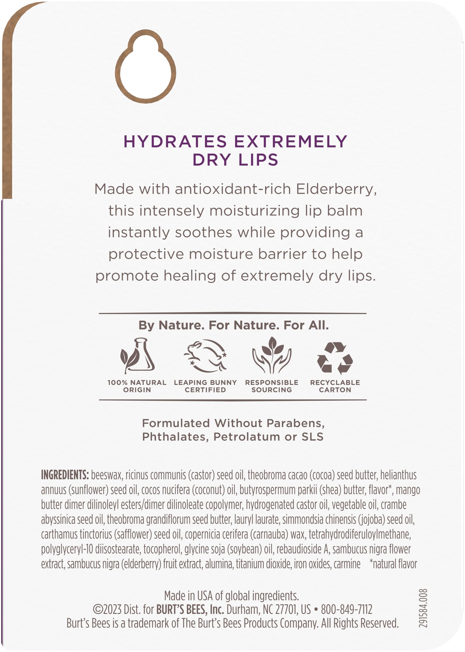 Burt's Bees 100% Natural Origin Rescue Lip Balm with Beeswax and Antioxidant-Rich Elderberry, 2 Tube in Blister Box, Package May Vary, Purple, 0.15 Oz