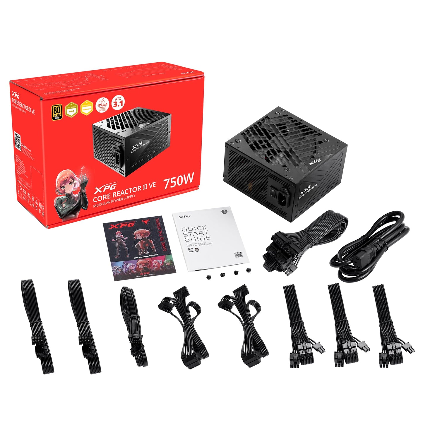 XPG Core Reactor II VE, Negro, 80 Plus Gold PSU, 750W, FDB 120mm, 140x150x86mm, ATX 3.1 / EPS v2.92