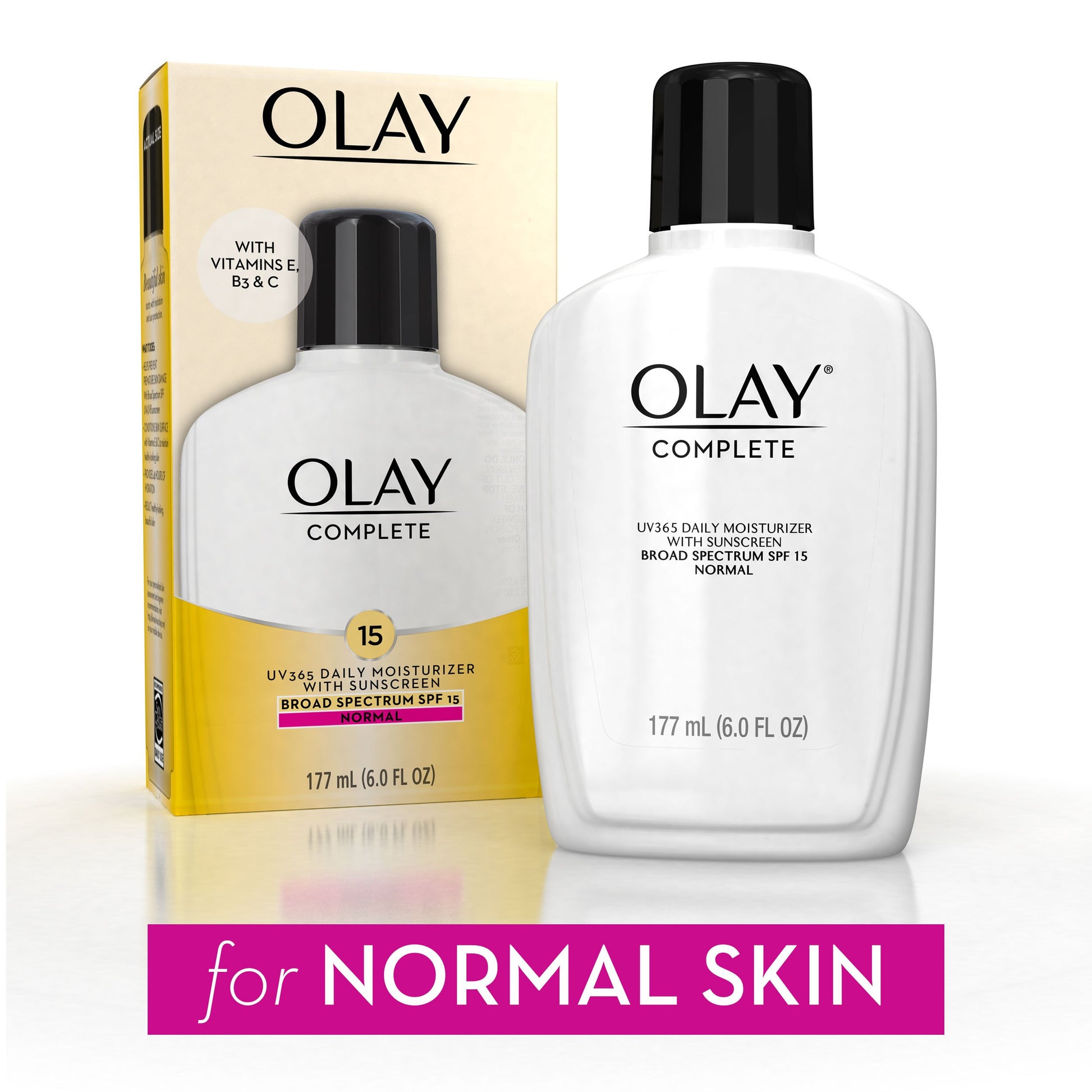 Olay Complete Lotion All Day Moisturizer with SPF 15 for Normal Skin, 6.0 fl oz, Pack of 2