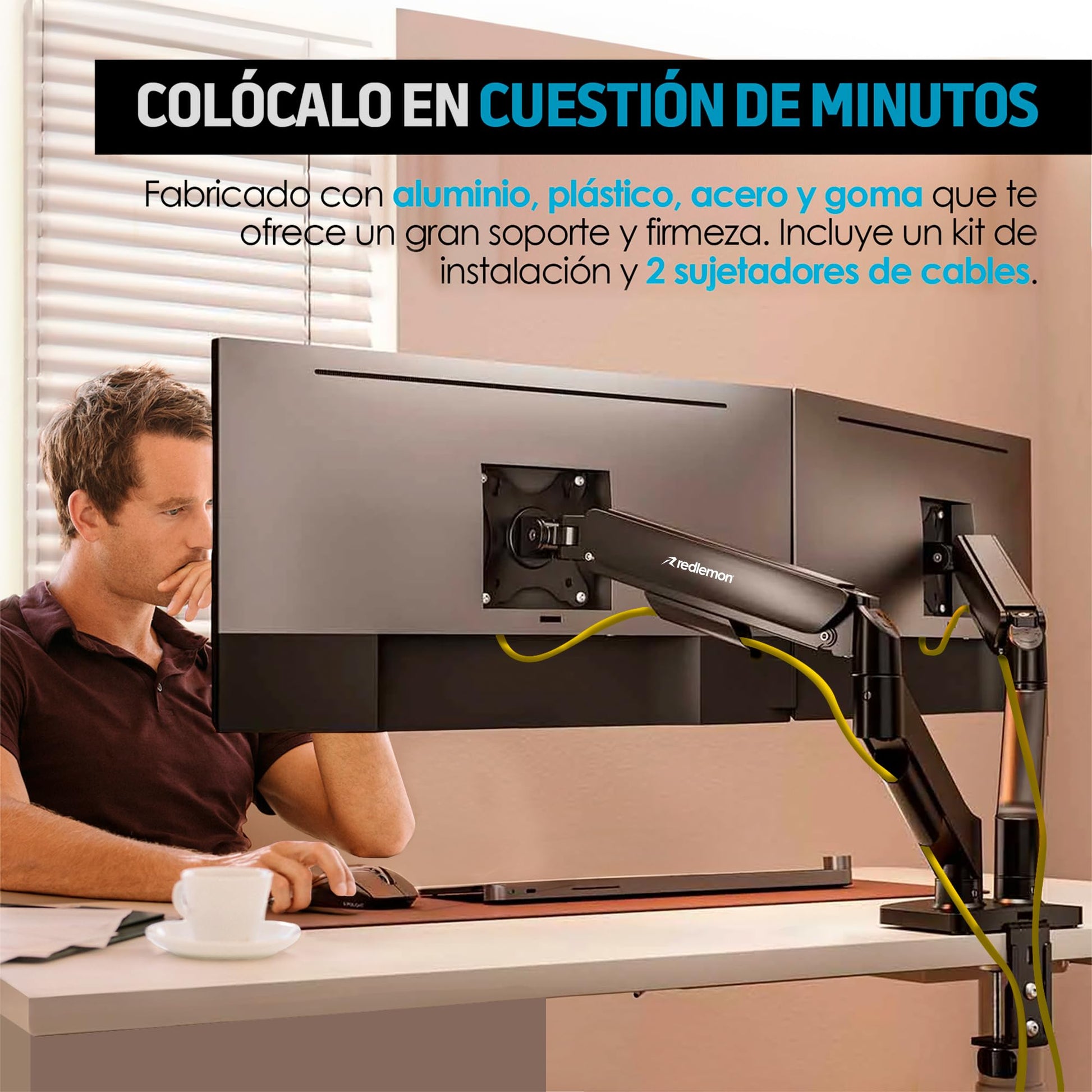 Soporte Hidráulico Redlemon para 2 Monitores hasta 27 Pulgadas, Ajuste Libre en Escritorio