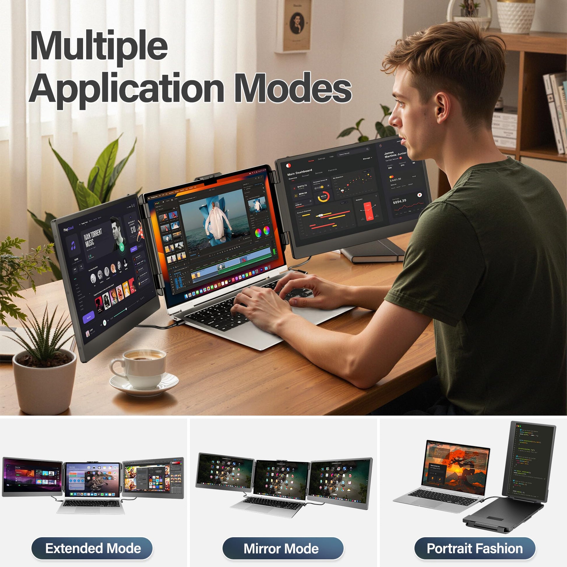 CIDETTY - Extensor de visualización para portátil, visualización ultradelgada FHD 1080P IPS de 14 pulgadas, monitor portátil HDMI/USB-C Plug-Play para portátil, altavoces integrados (Mac, Win,