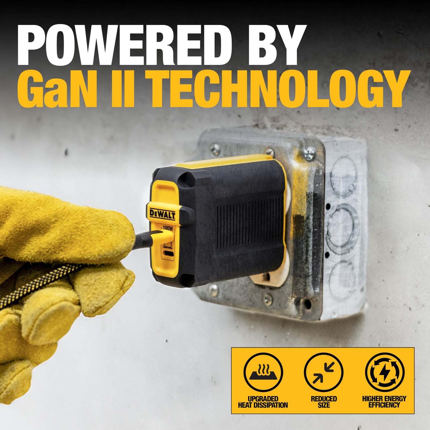 DEWALT 100W USB C Charger Block(GAN), Cargador de Pared Compacto rápido de 2 Puertos para MacBook Pro, MacBook Air, Google Pixelbook, ThinkPad, DELL XPS, iPad Pro, Galaxy S22/S20, iPhone 16/15/14/Pro
