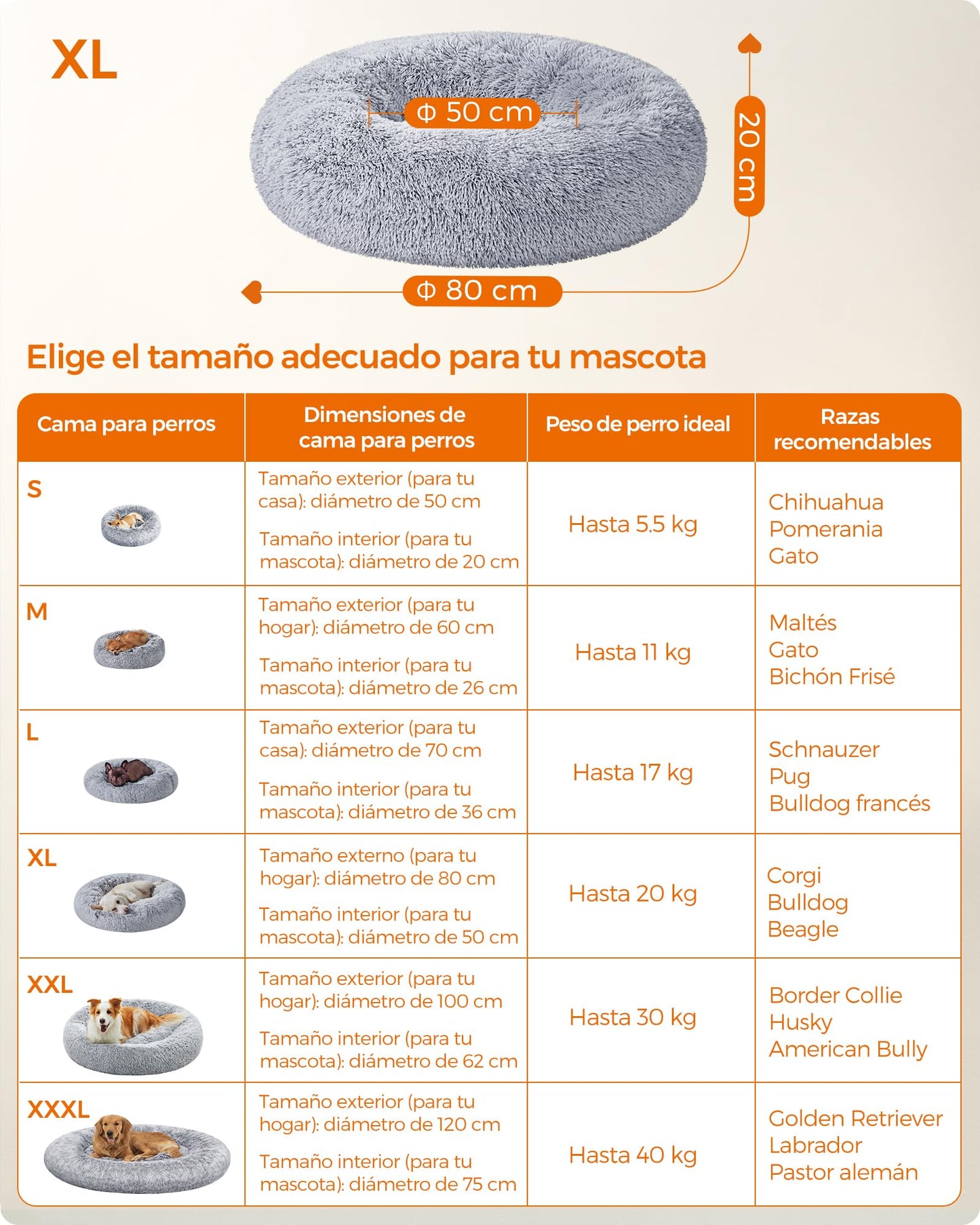 Cama de Perros Feandrea Gris Ombré con Cojín Central Extraíble y Lavable