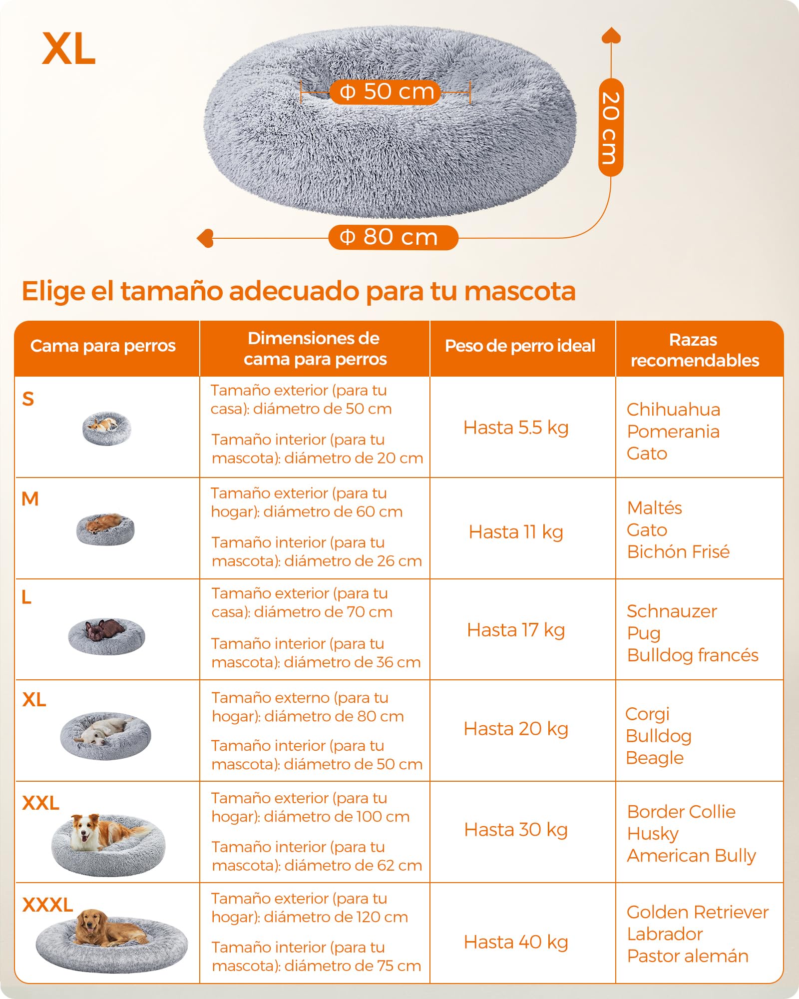 Cama de Perros Feandrea Gris Ombré con Cojín Central Extraíble y Lavable