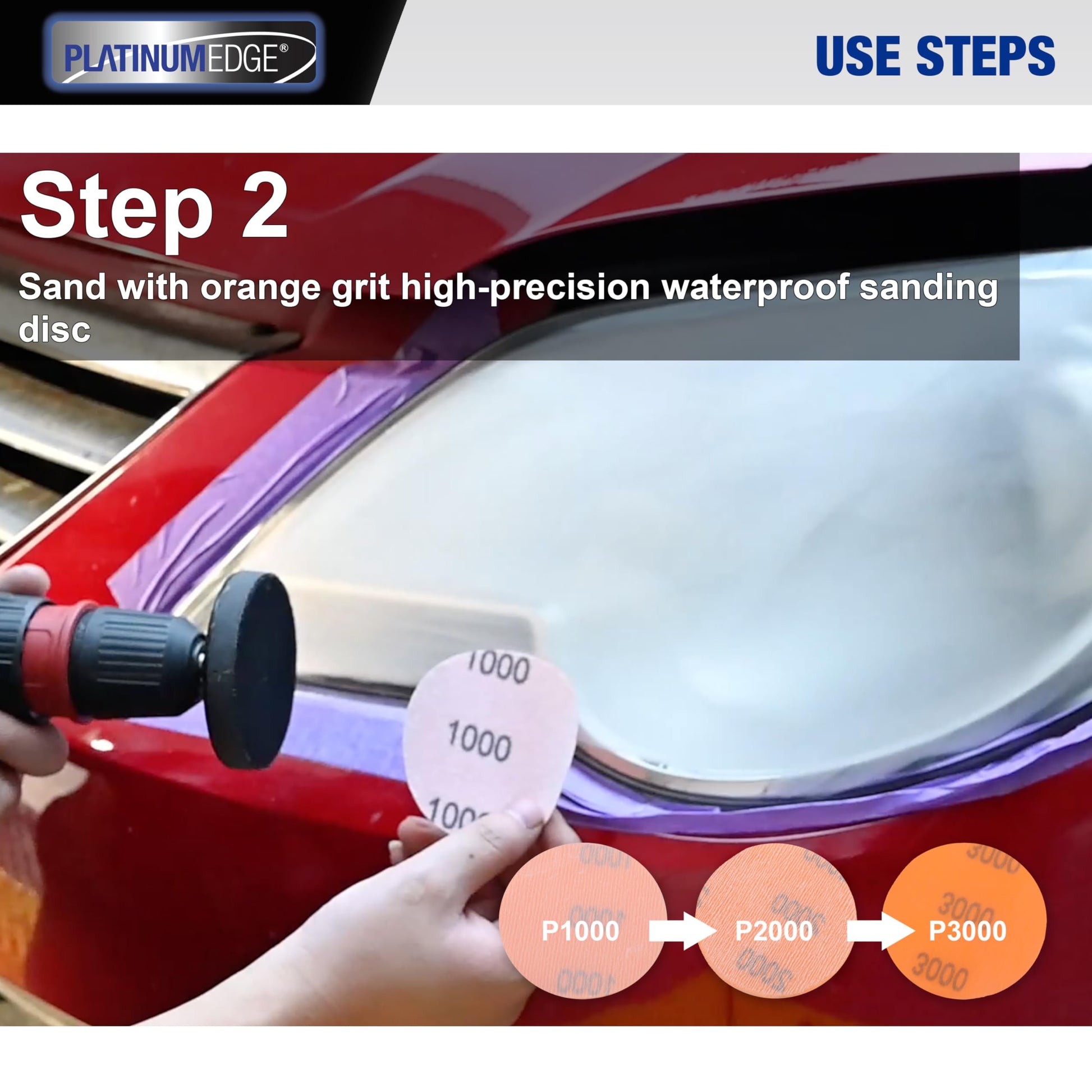 Kit de Restauración de Faros PLATINUMEDGE en Plata con Discos de Lijado de 3 Pulgadas para Coche