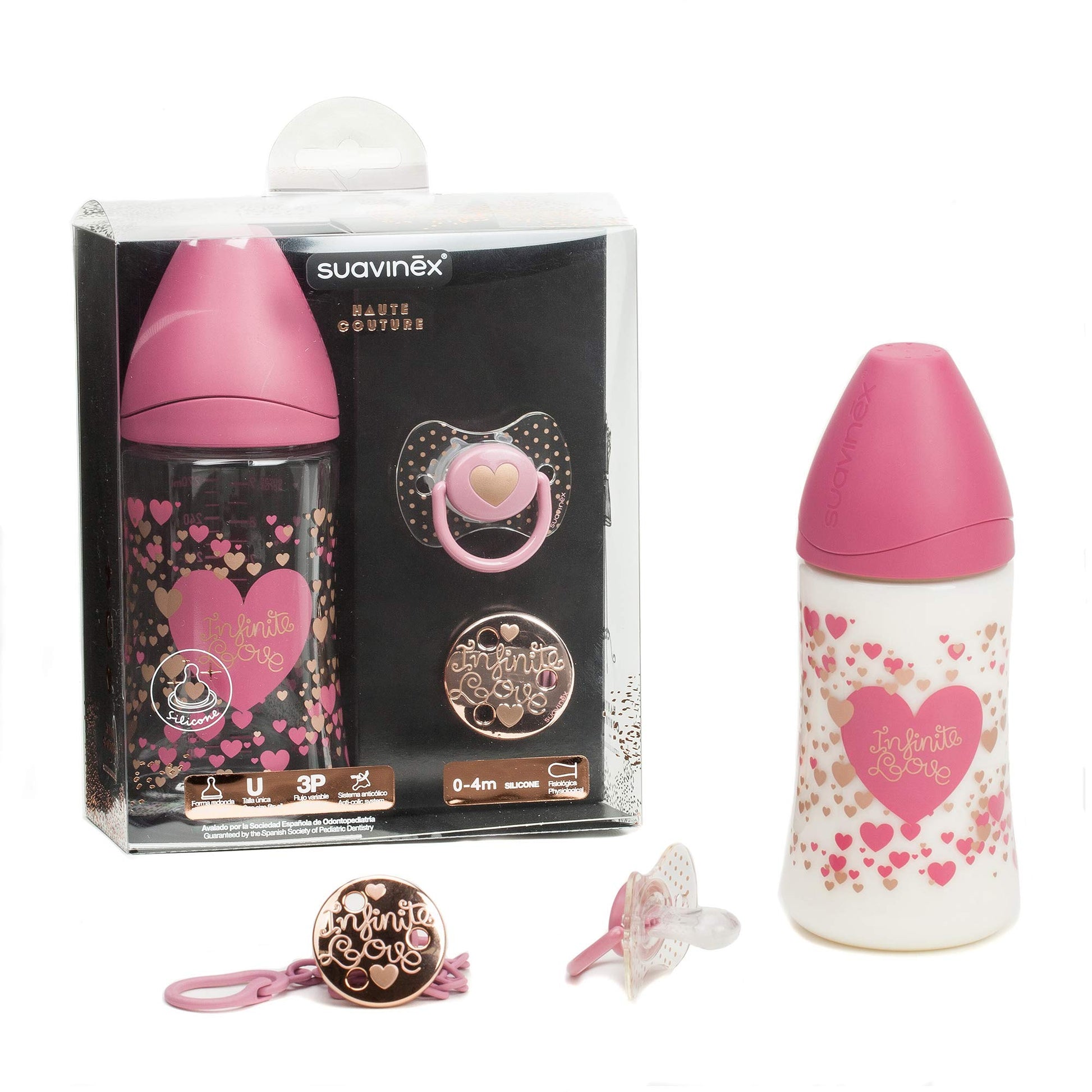 Set de Biberón, Chupón y Broche Suavinex Rosa Couture 1 Count