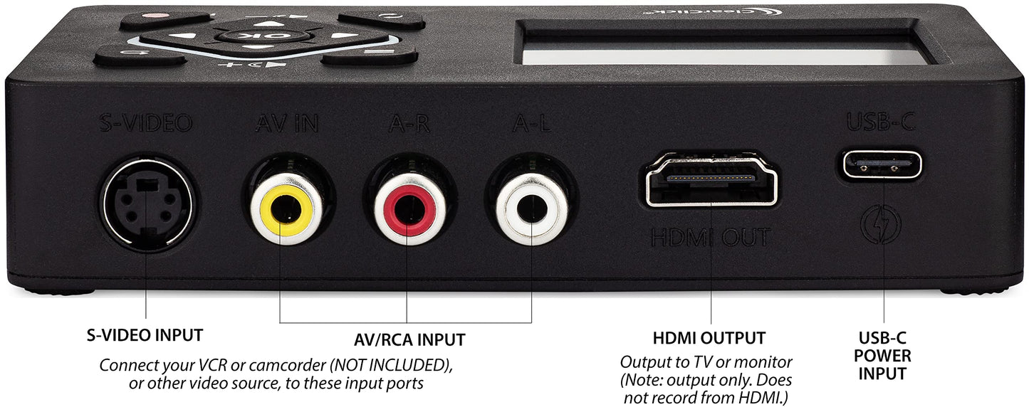 ClearClick Video to Digital Converter 2.0 (Segunda generación) Mini edición - Grabar vídeo de VCR, Cintas VHS, AV, RCA, Hi8, videocámara, DVD, Sistemas de Juegos