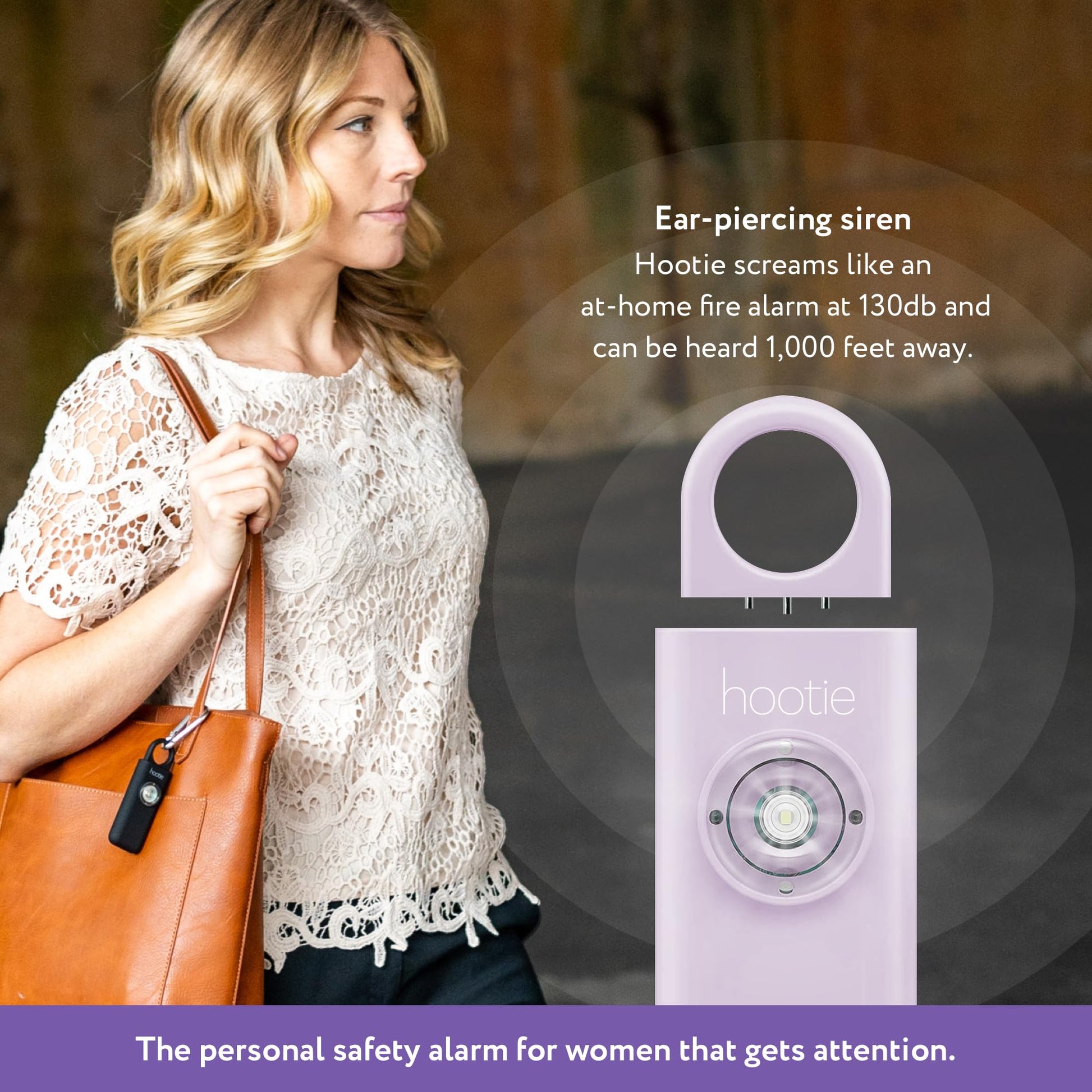 Hootie - Alarma de seguridad personal de 130 dB, llavero alarma, con luz estroboscópica, blanco