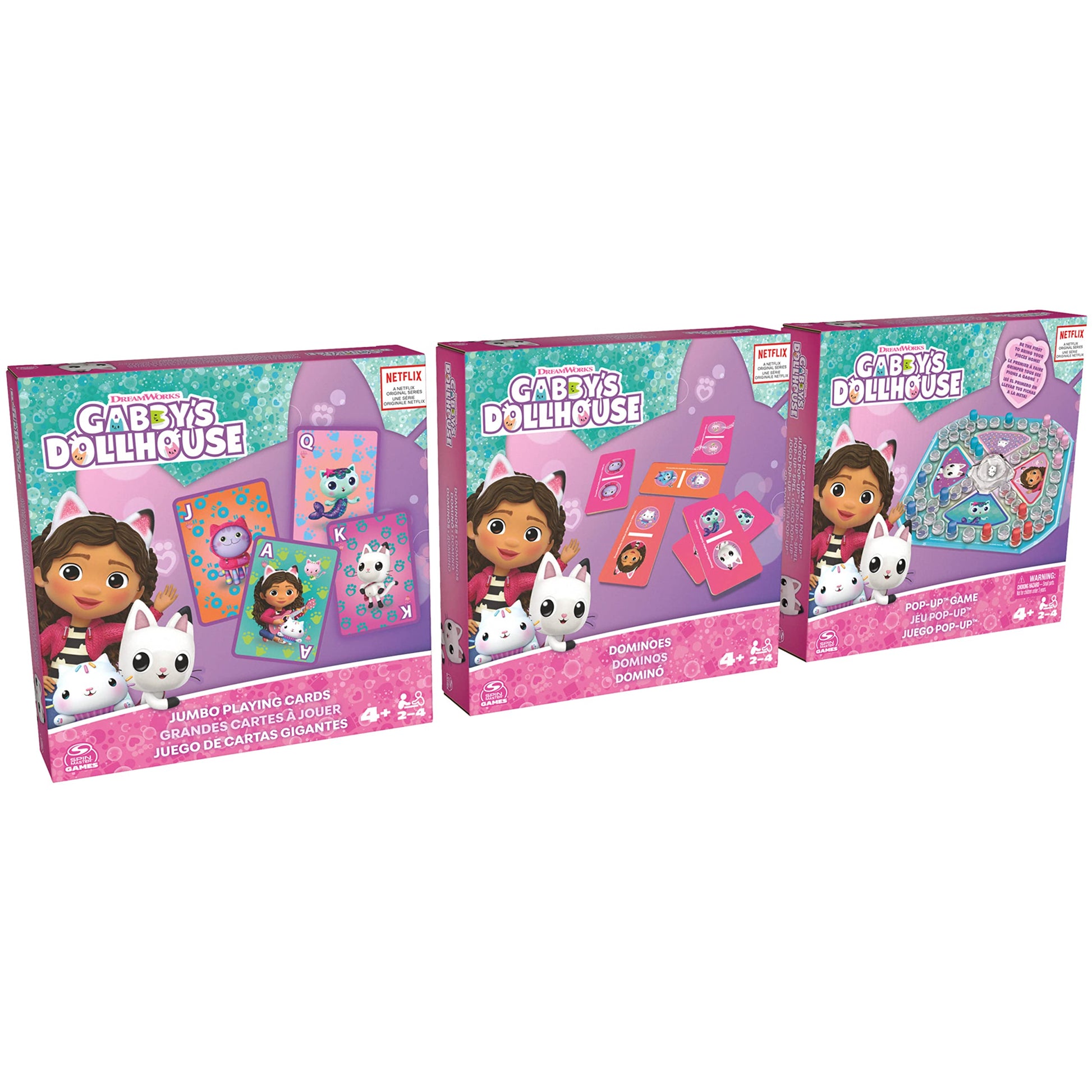 Cardinal, Conjunto de Regalo de 3 Juegos de La Casa de Muñecas de Gabby, Juego Pop-Up, dominó y Juego de Cartas Gigantes, Juguetes para niños de Gabby's Dollhouse, para niños a Partir de 4 años
