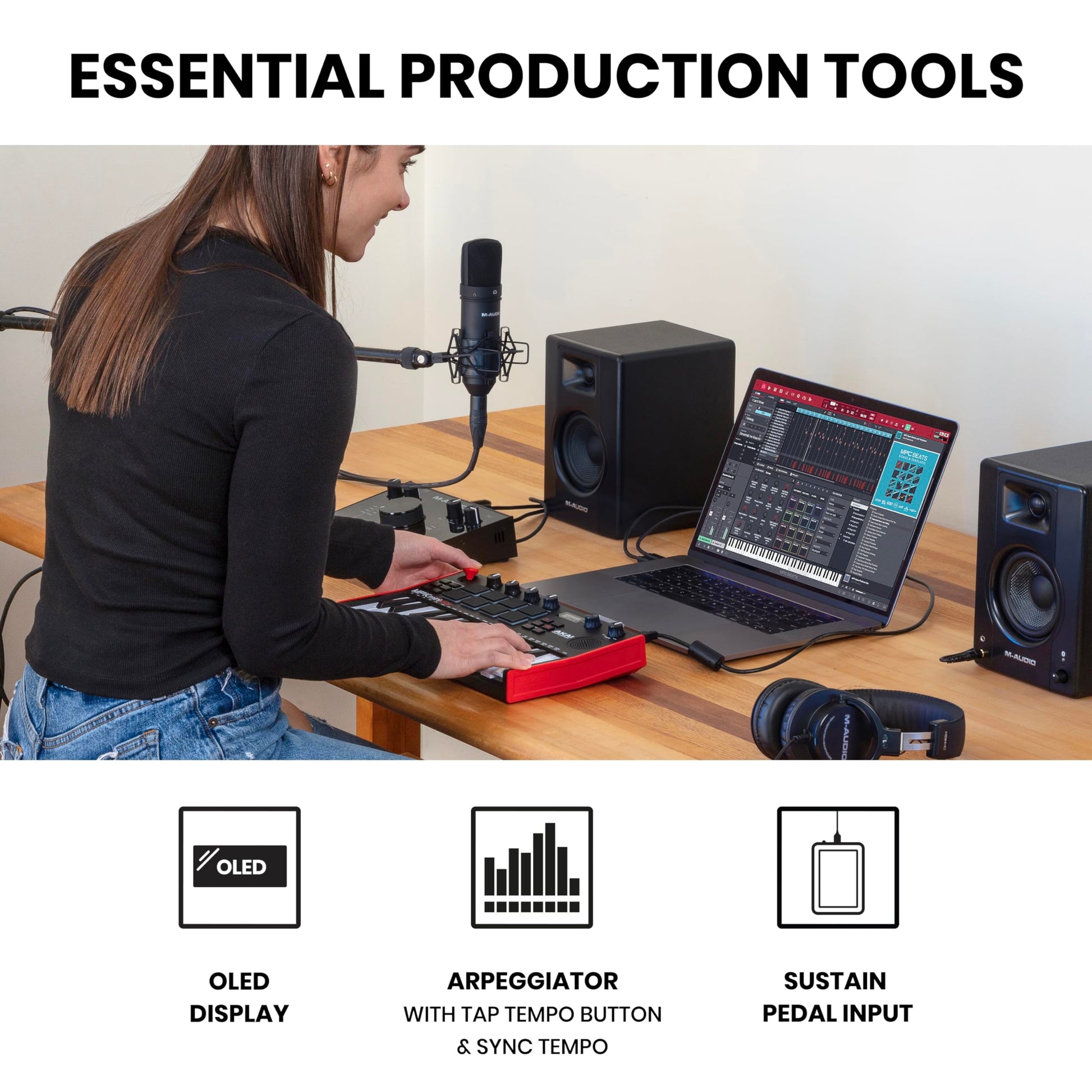 Akai Professional MPK Mini Play MK3 - Teclado Controlador MIDI con Altavoz y Sonidos Integrados, Pads MPC, Teclado Dinámico, Software de Producción Musical y Native Instruments Sound Package