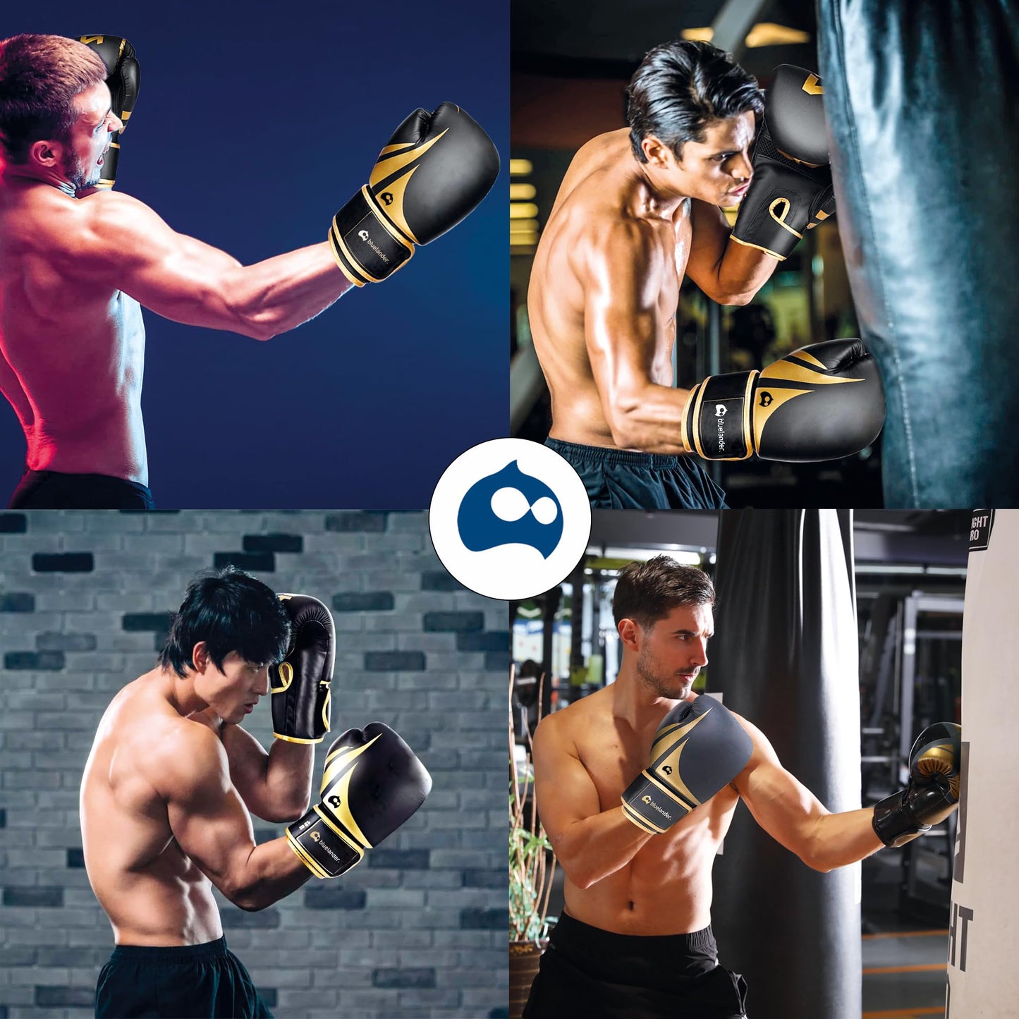 Bluelander Guantes de Boxeo 8 Oz, Unisex, Incluye Protector Bucal, Absorción de Impactos y Correa de Velcro, para Entrenamiento de Kickboxing, MMA y Artes Marciales Mixtas