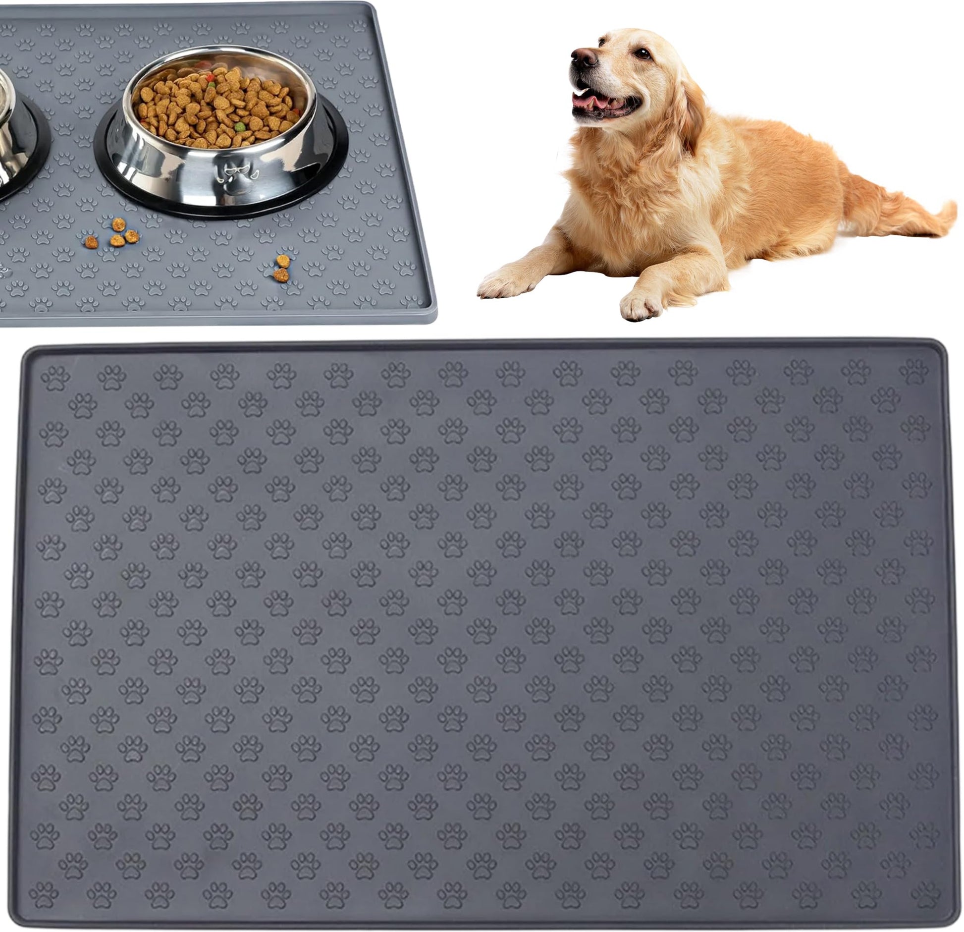 Tapete para Comida de Perro Sugarzoon Gris Silicona Impermeable Antideslizante 55x40 cm